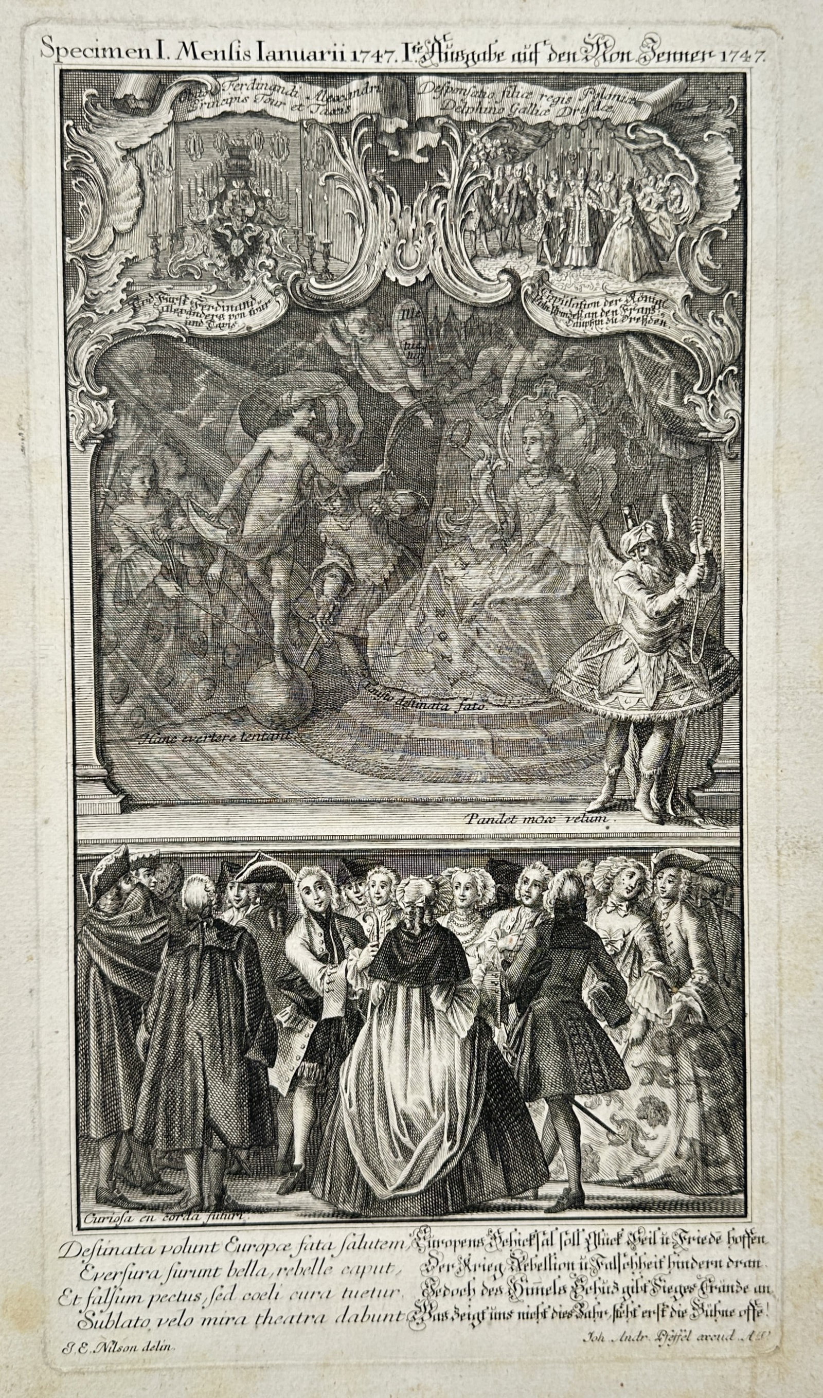 Johann Esaias Nilson – Allegorical Calendar Scene for January 1747 – Engraving (1747) (1 of 2)