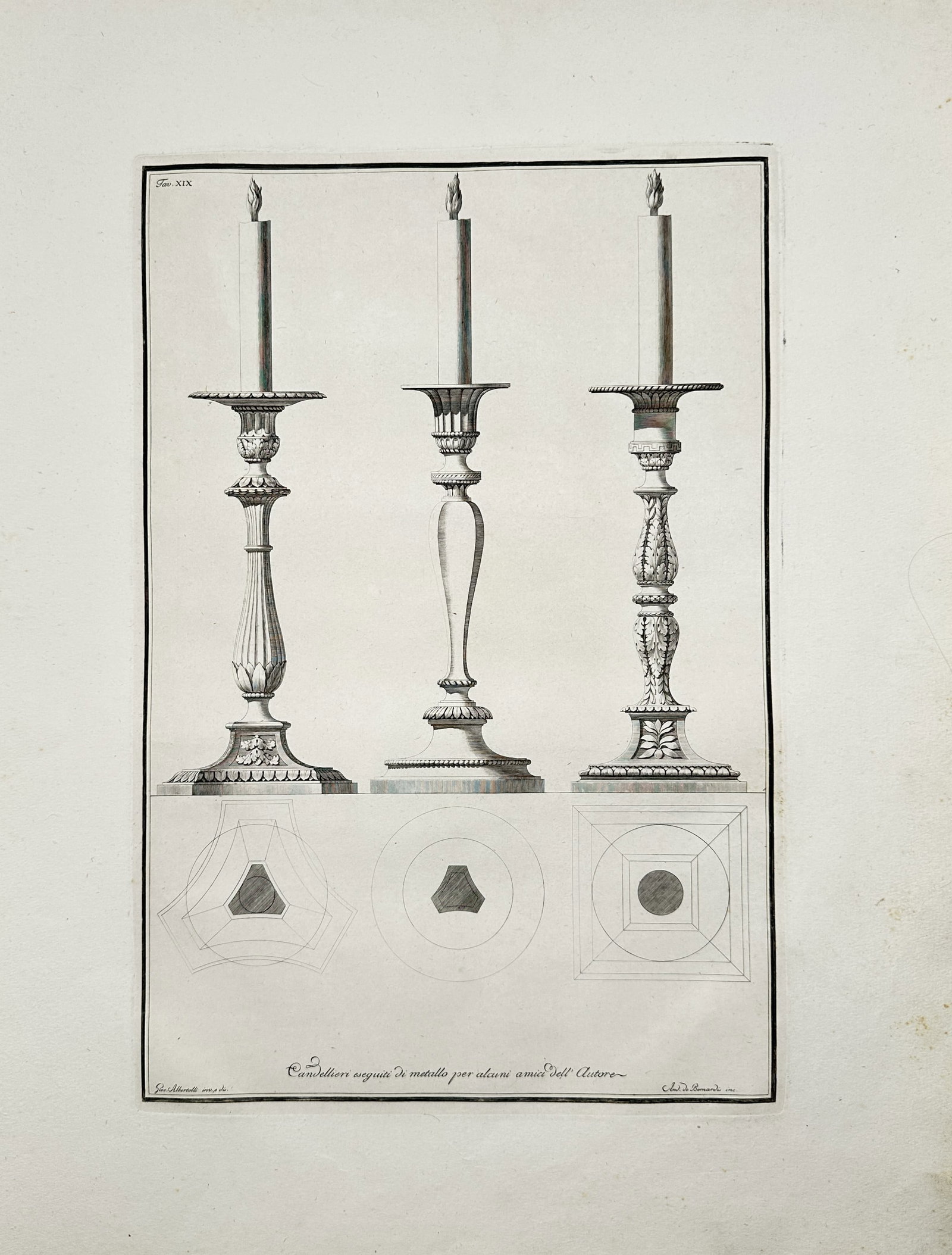 Giocondo Albertolli – Metal Candlestick Architectural Study – Engraving (18th Century) (1 of 2)