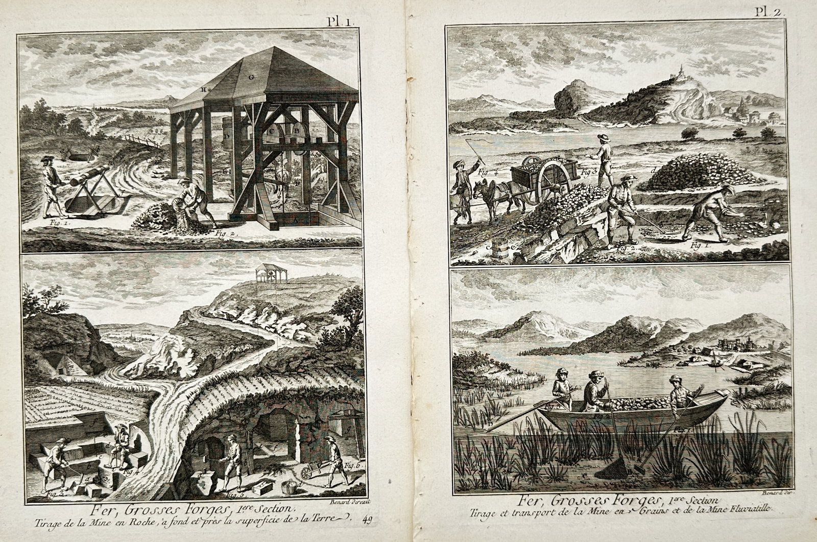 Robert Benard – Set of 2: Iron Forge and Mining Operations – Engravings (18th Century) (1 of 2)
