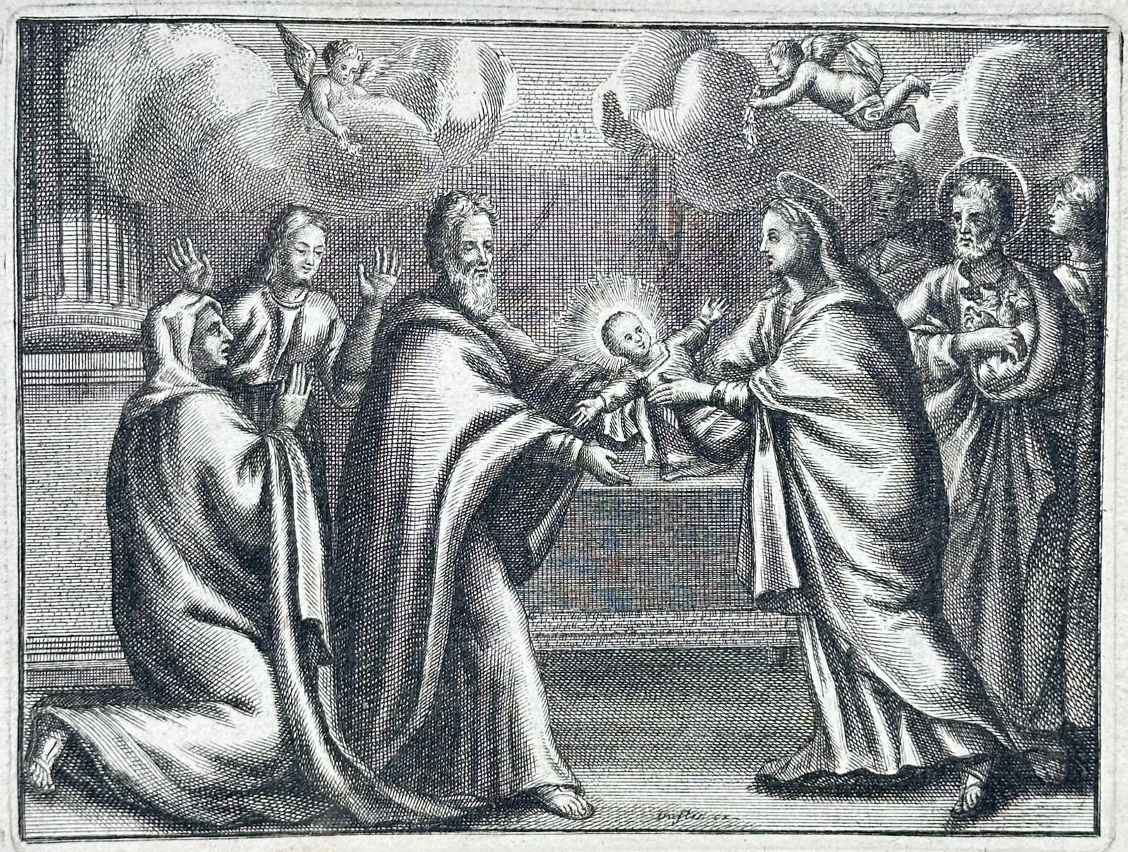 Nicolas Fontaine – Purification of the Virgin – Engraving (17th Century) (1 of 3)