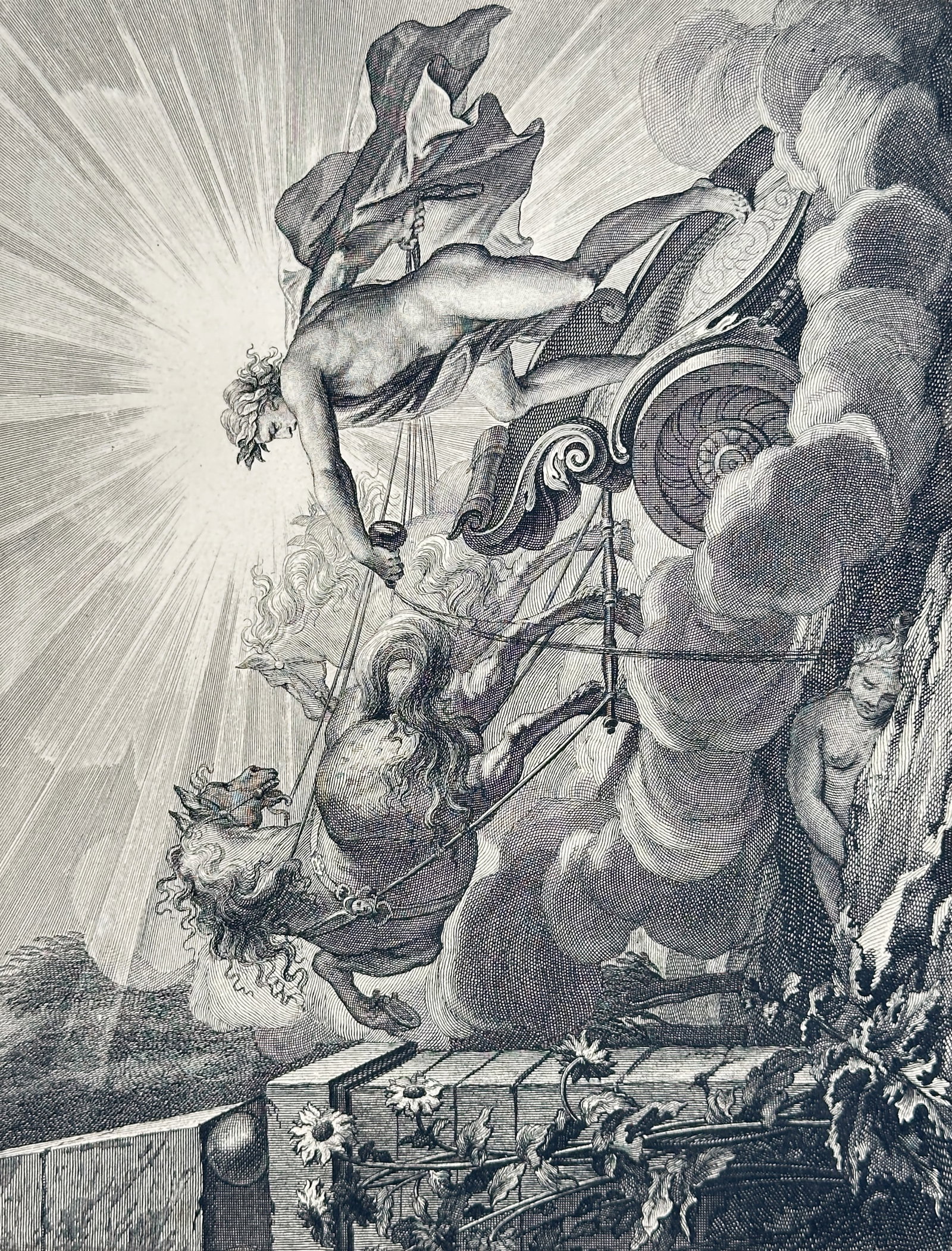 Pieter Stevens van Gunst – Apollo Driving the Chariot of the Sun – Engraving (18th Century) (1 of 3)