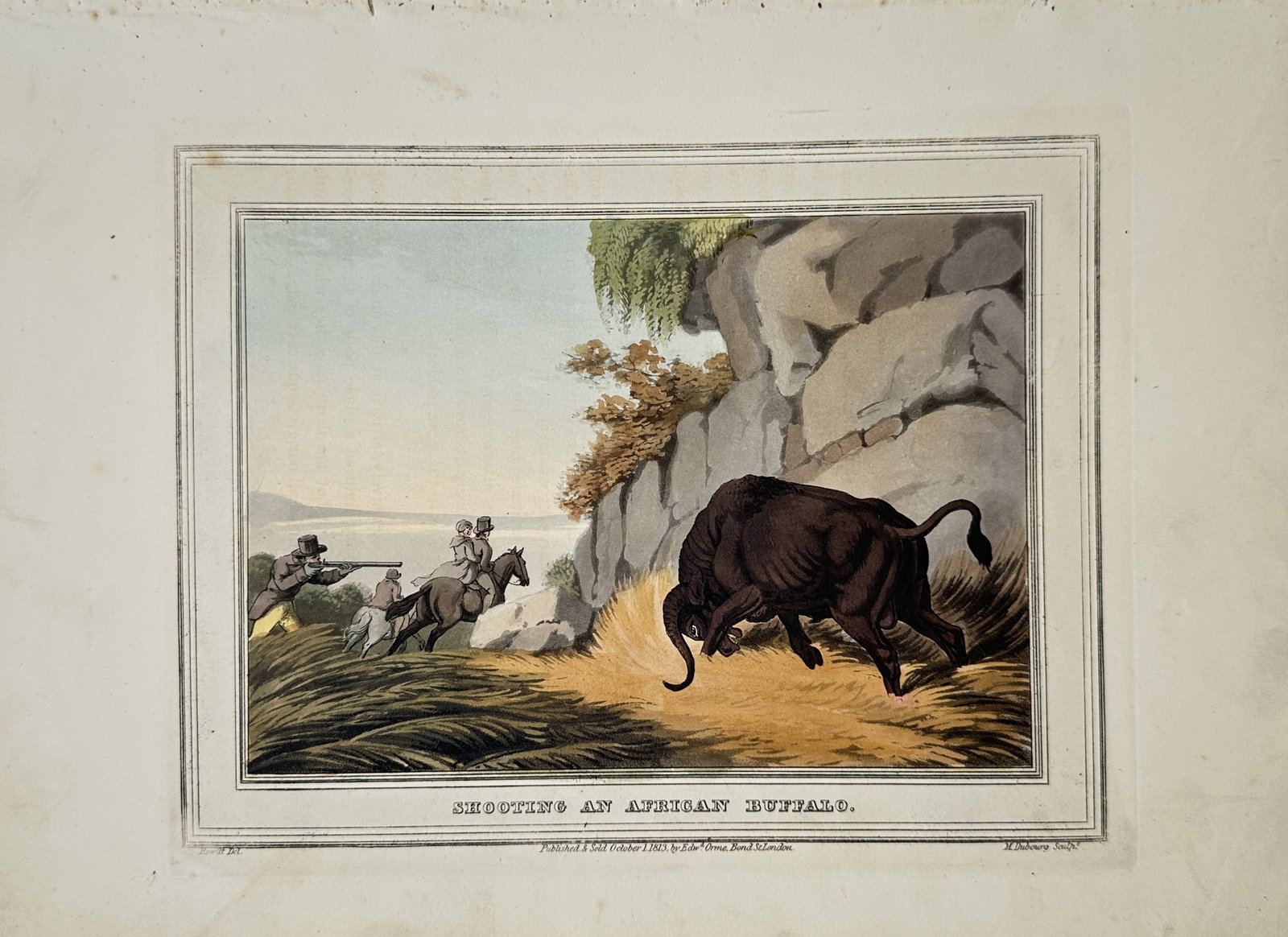 Samuel Howitt – Shooting an African Buffalo – Aquatint (1813) (1 of 2)