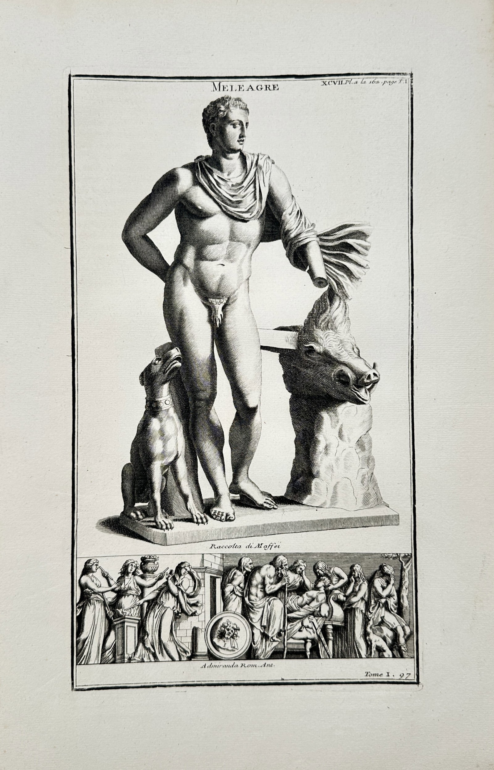 Bernard de Montfaucon – Statue and Frieze of Meleager – Engraving (18th Century) (1 of 2)