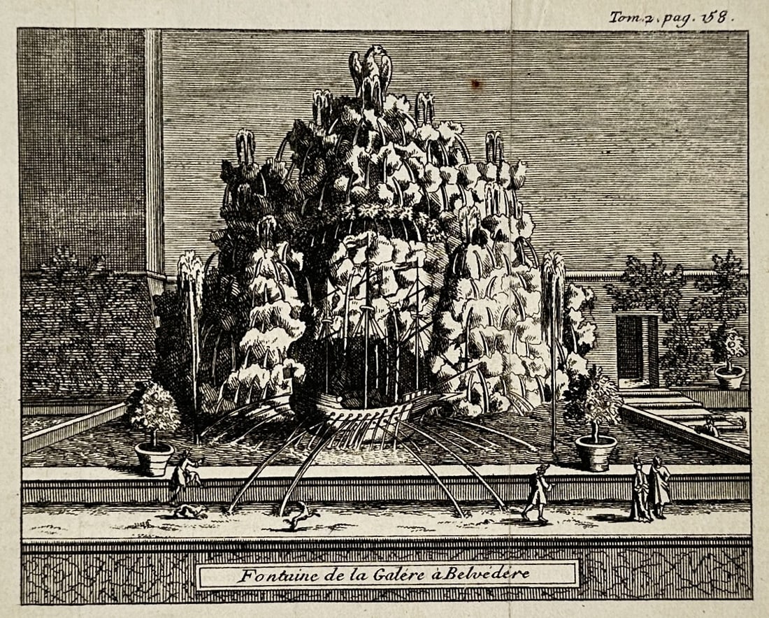 Pieter van der Aa – Fountain of the Galley at the Belvedere – Engraving (18th Century) (1 of 2)