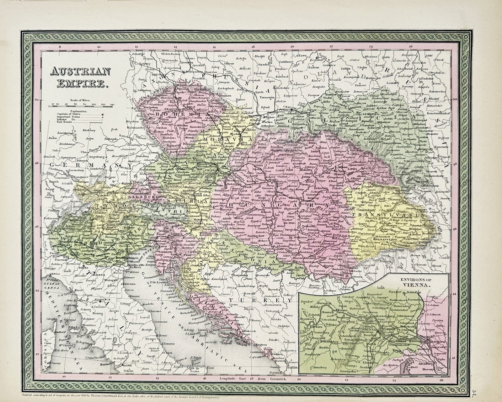 Thomas Cowperthwait & Co. – Map of Austrian Empire – Hand-colored engraving (1850) (1 of 2)