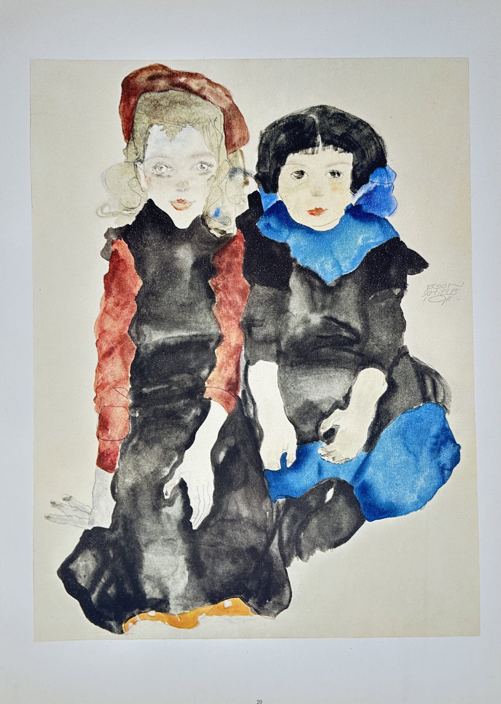 Egon Schiele,after – Two Children Double Portrait Study – Offset lithograph (20th Century) (1 of 2)