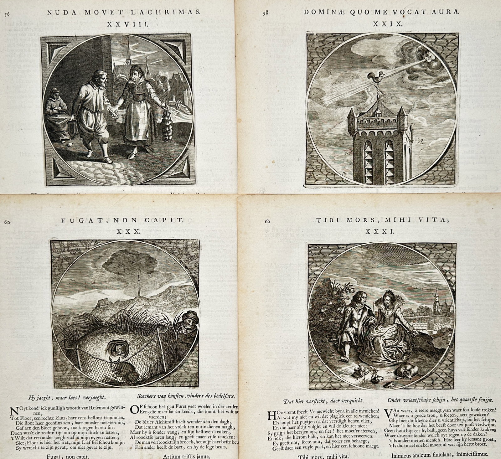 Jacob Cats – Set of 4: Emblematic Studies and Moral Allegories – Engravings (17th Century) (1 of 2)