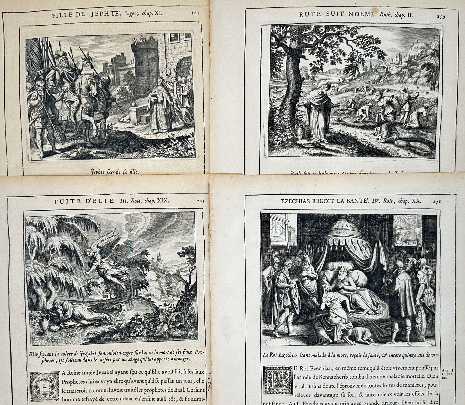 Nicolas Fontaine – Set of 4: Old Testament Stories and Biblical Illustrations – Engravings (1 of 2)