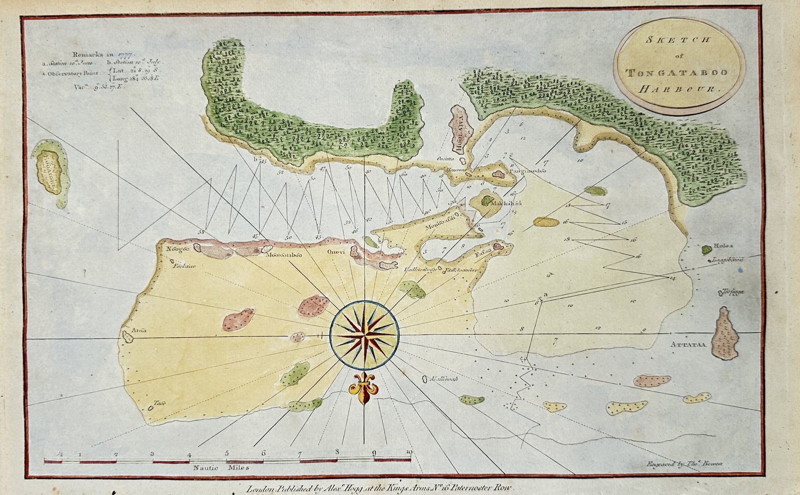 Alexander Hogg – Map of Tongataboo Harbour – Tonga – Hand-colored engraving (1784) (1 of 2)