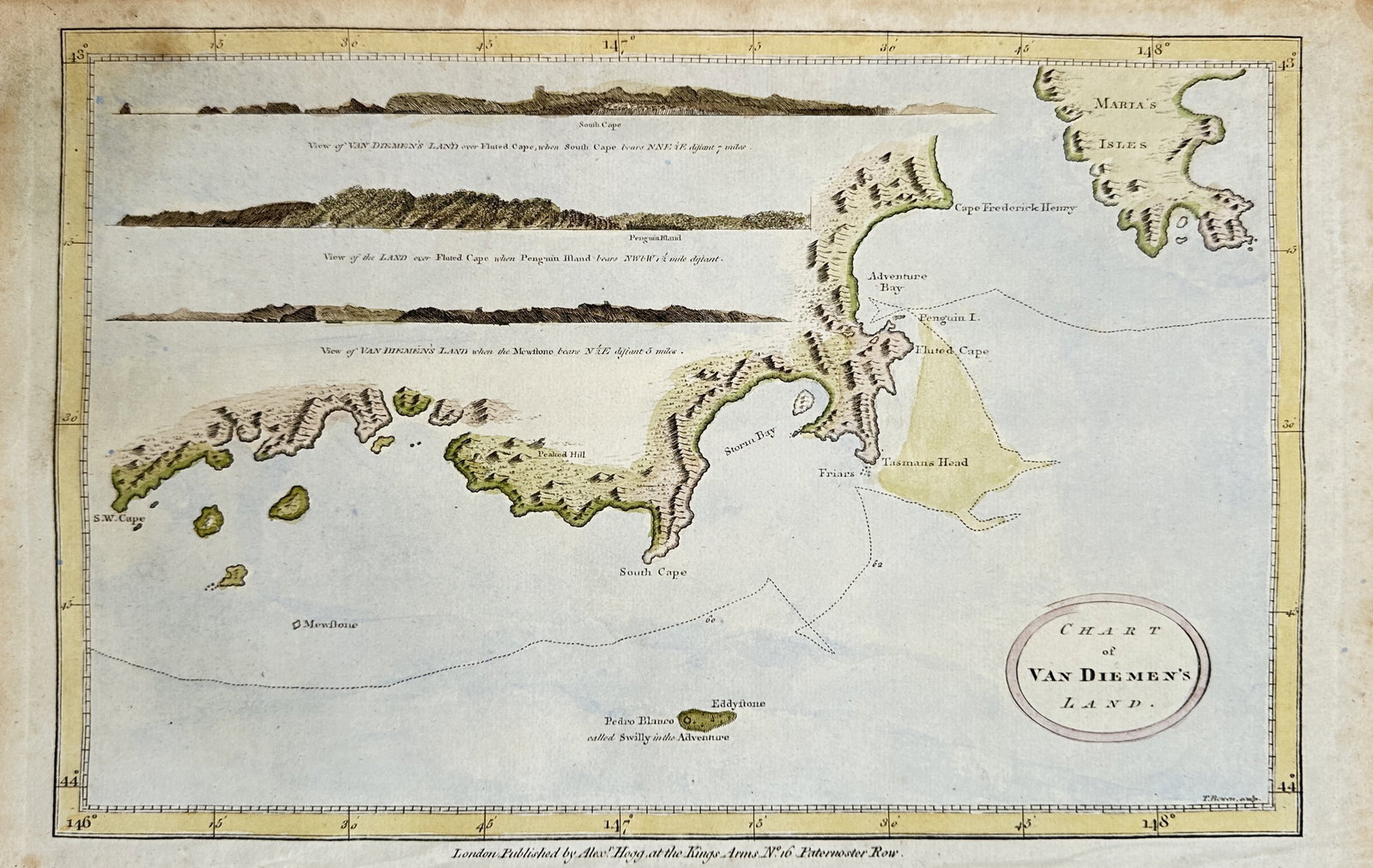 Alexander Hogg – Map of Van Diemen's Land – Australia – Hand-colored engraving (1784) (1 of 2)