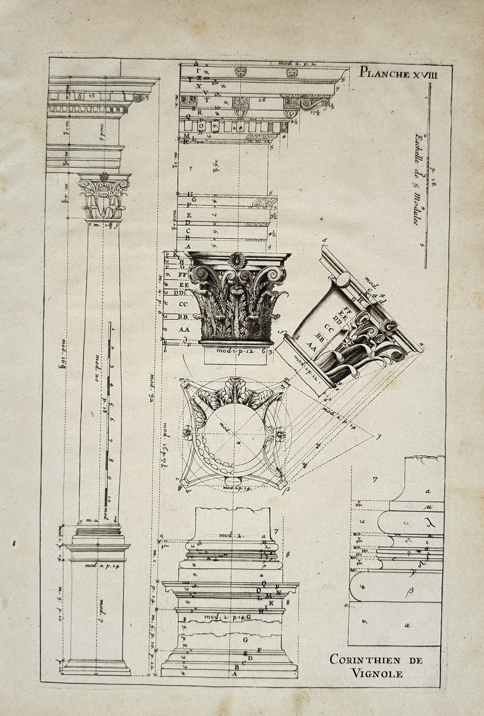 François Blondel – Architectural Study of the Corinthian Order after Vignola – Engraving (1675) (1 of 2)