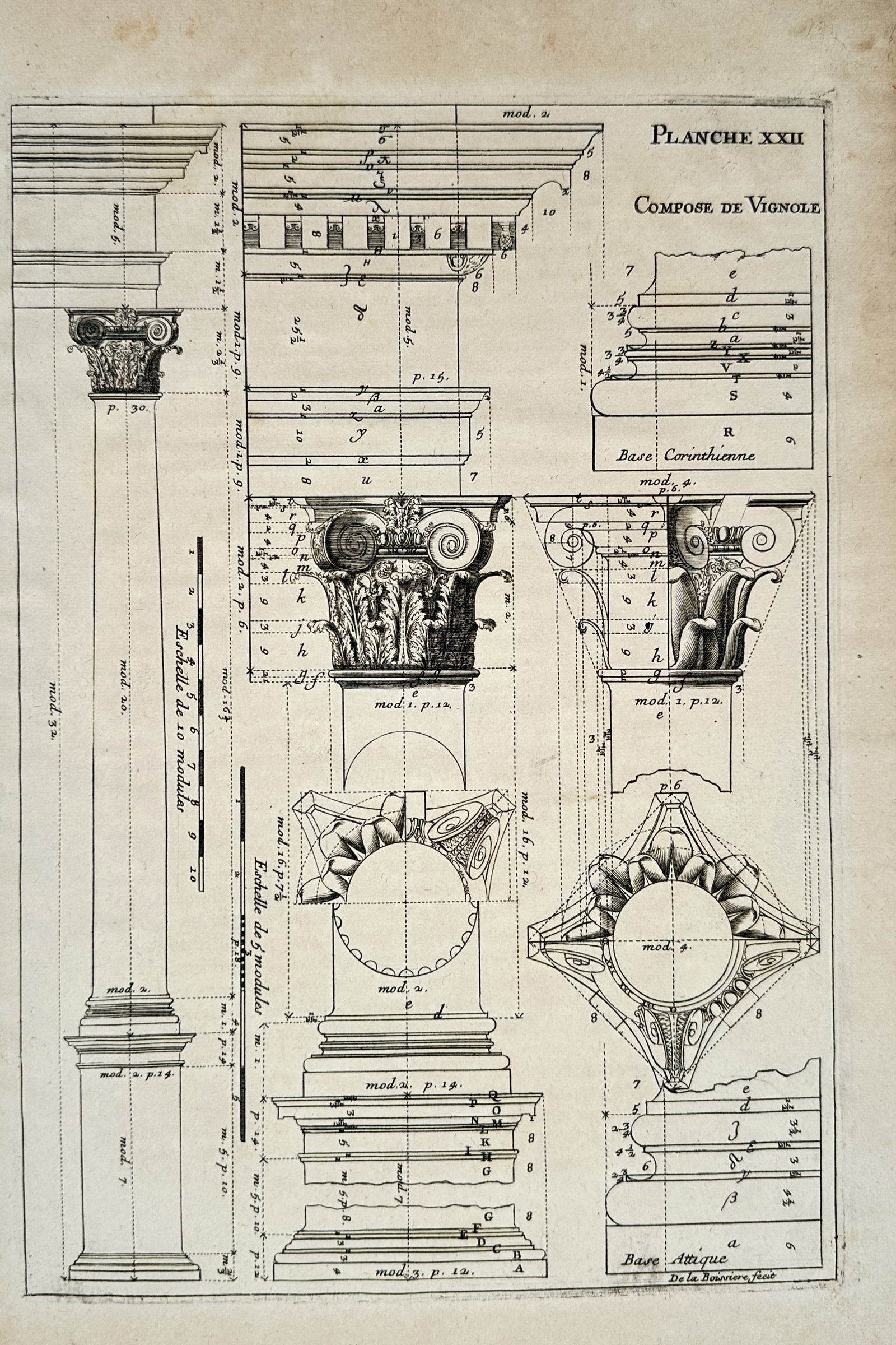 François Blondel – Architectural Study of the Composite Order after Vignola – Engraving (1675) (1 of 2)