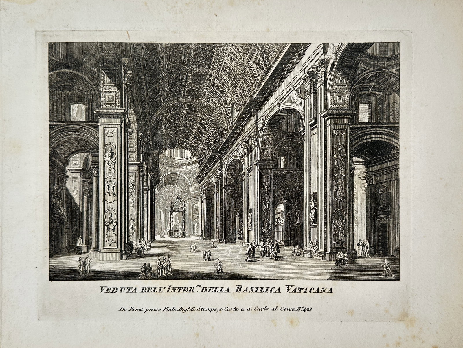 Pietro Parboni – Interior View of the Vatican Basilica – Etching (19th Century) (1 of 2)