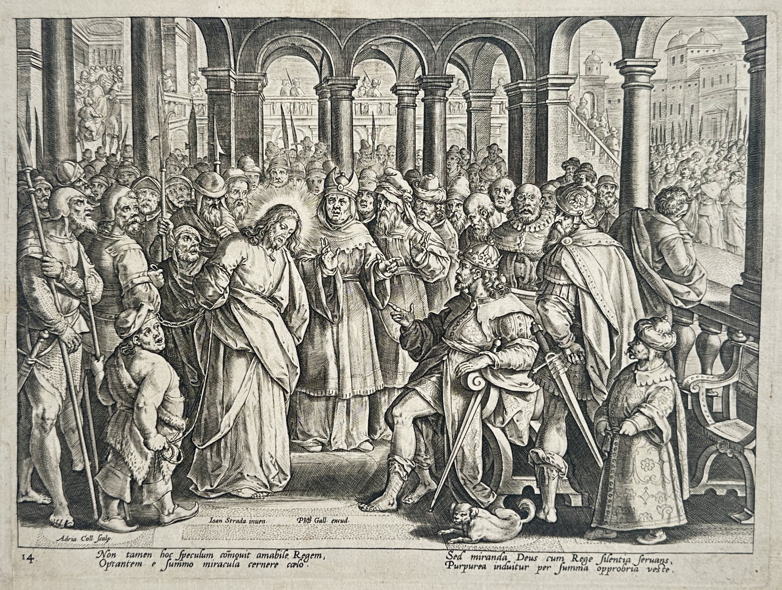 Adriaen Collaert – Christ Before Herod – Engraving (16th Century) (1 of 3)