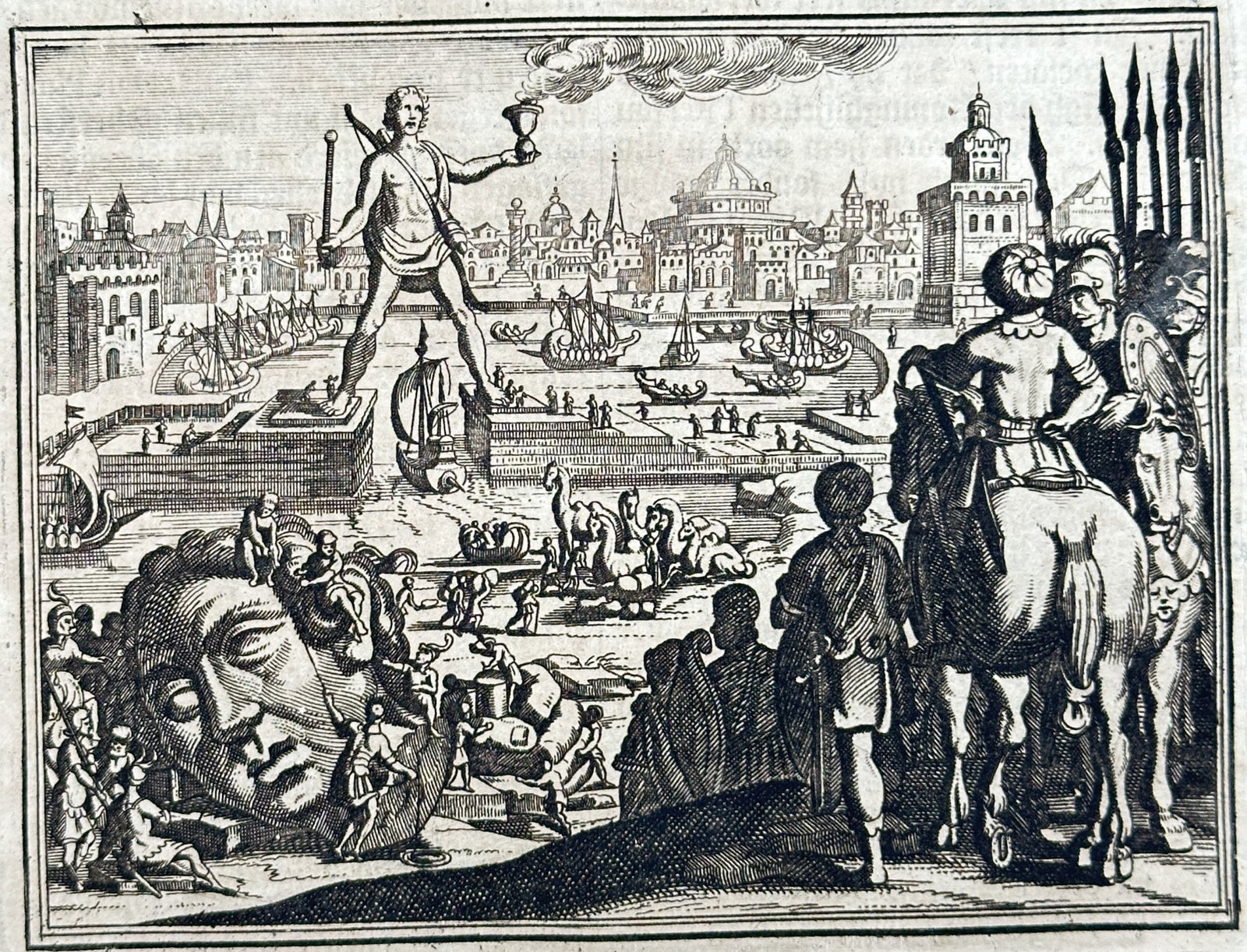 Johann Lodewijk Gottfried – The Colossus of Rhodes – Engraving (17th Century) (1 of 3)