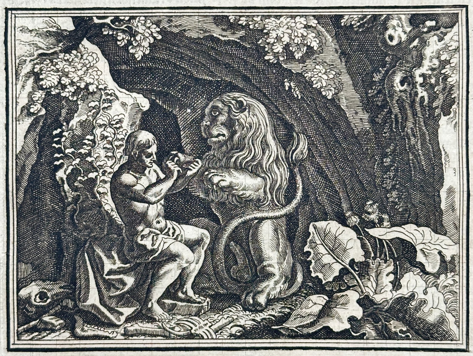 Johann Lodewijk Gottfried – Androcles and the Lion – Engraving (17th Century) (1 of 3)