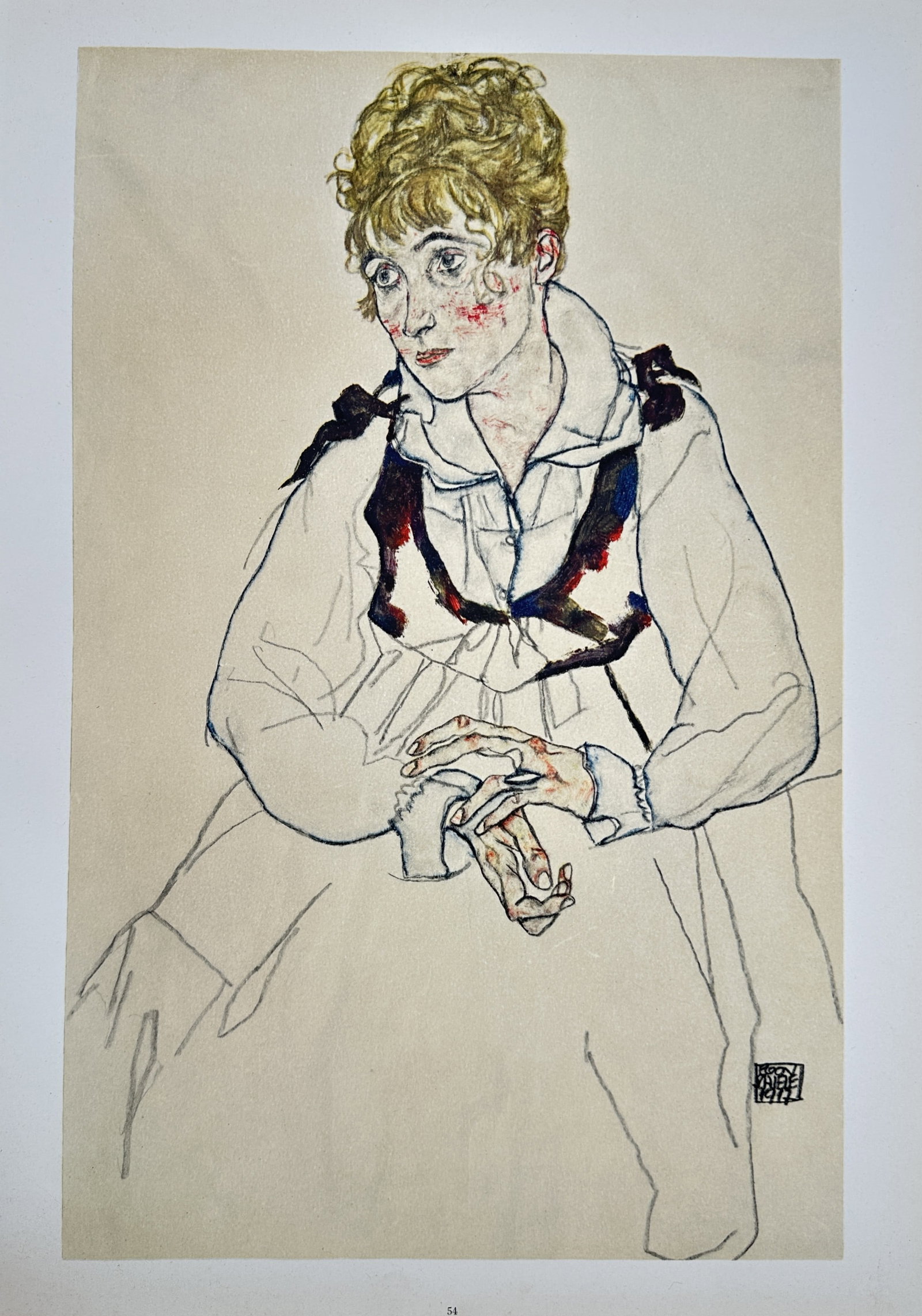 Egon Schiele,after – Portrait of the Artist's Wife Edith Seated – Offset lithograph (20th (1 of 2)