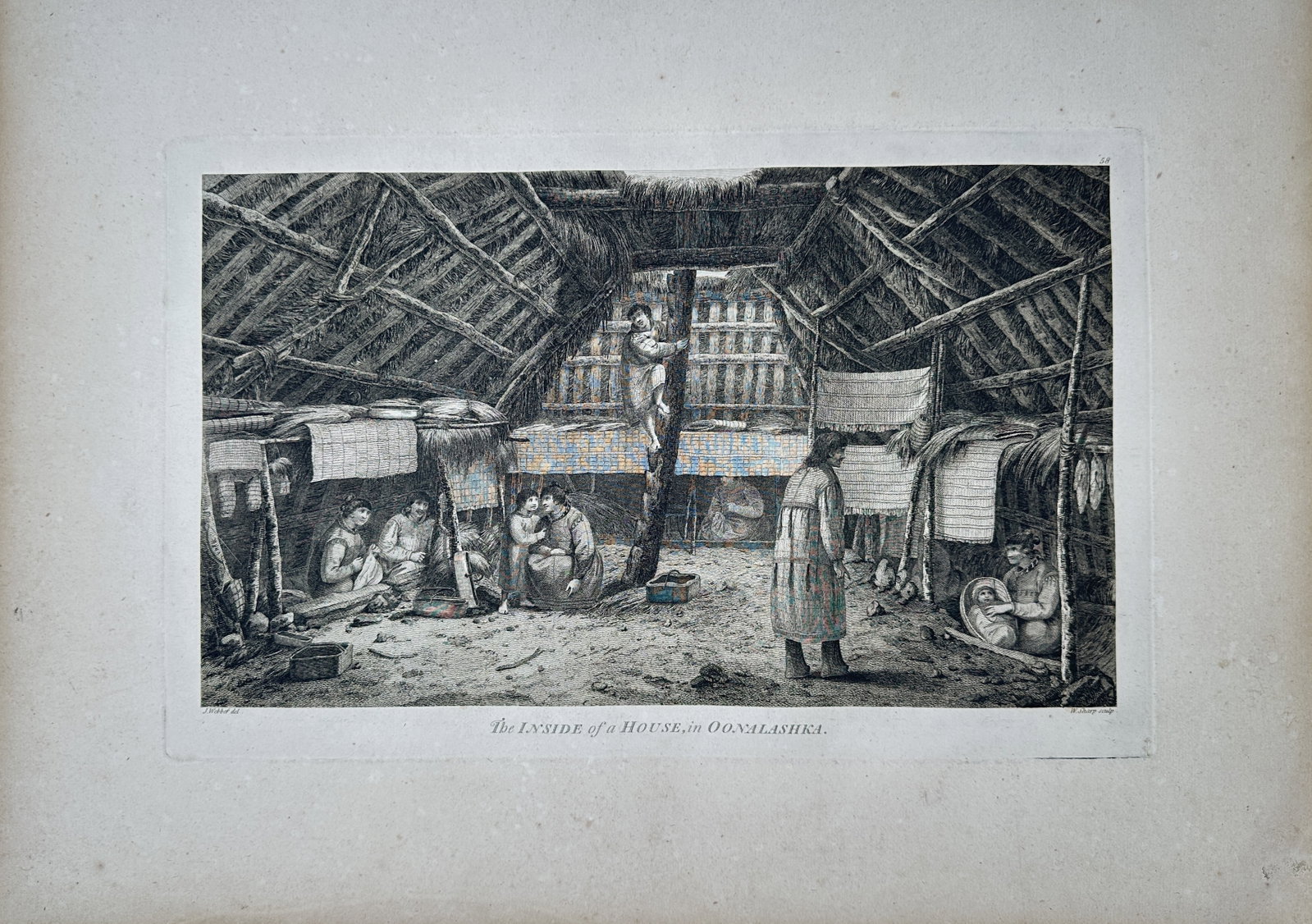 John Webber – The Inside of a House in Oonalashka – Engraving (18th Century) (1 of 2)