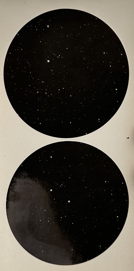 Max Wolf – A Variable Star R Coronae – Lithograph (20th Century): "A Variable Star" presents a pair of stereoscopic astronomical exposures capturing the fluctuating brightness of the variable star R Coronae Borealis against the surrounding celestial field. The scien