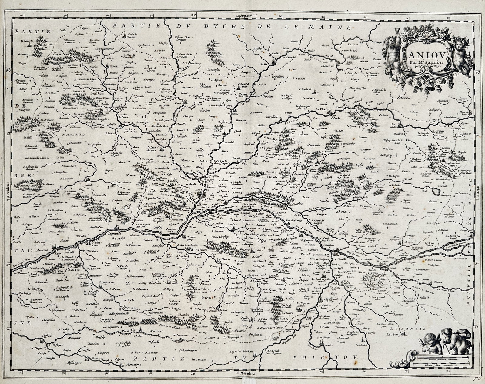 Nicolas Sanson – Map of Anjou – France – Engraving (17th Century) (1 of 2)