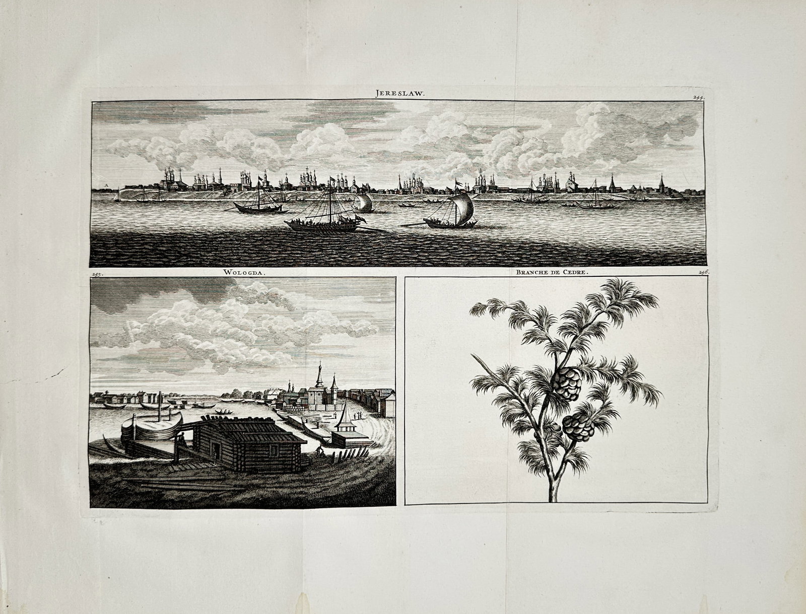 Cornelis de Bruijn – Panoramic Views of Yaroslavl, Vologda, and Cedar Branch – Engraving (1 of 2)