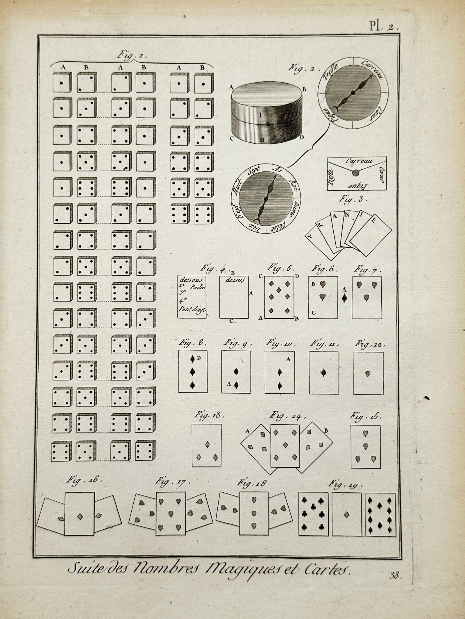 Robert Bénard – Technical Study of Magic Numbers, Dice, and Card Tricks – Engraving (1 of 2)
