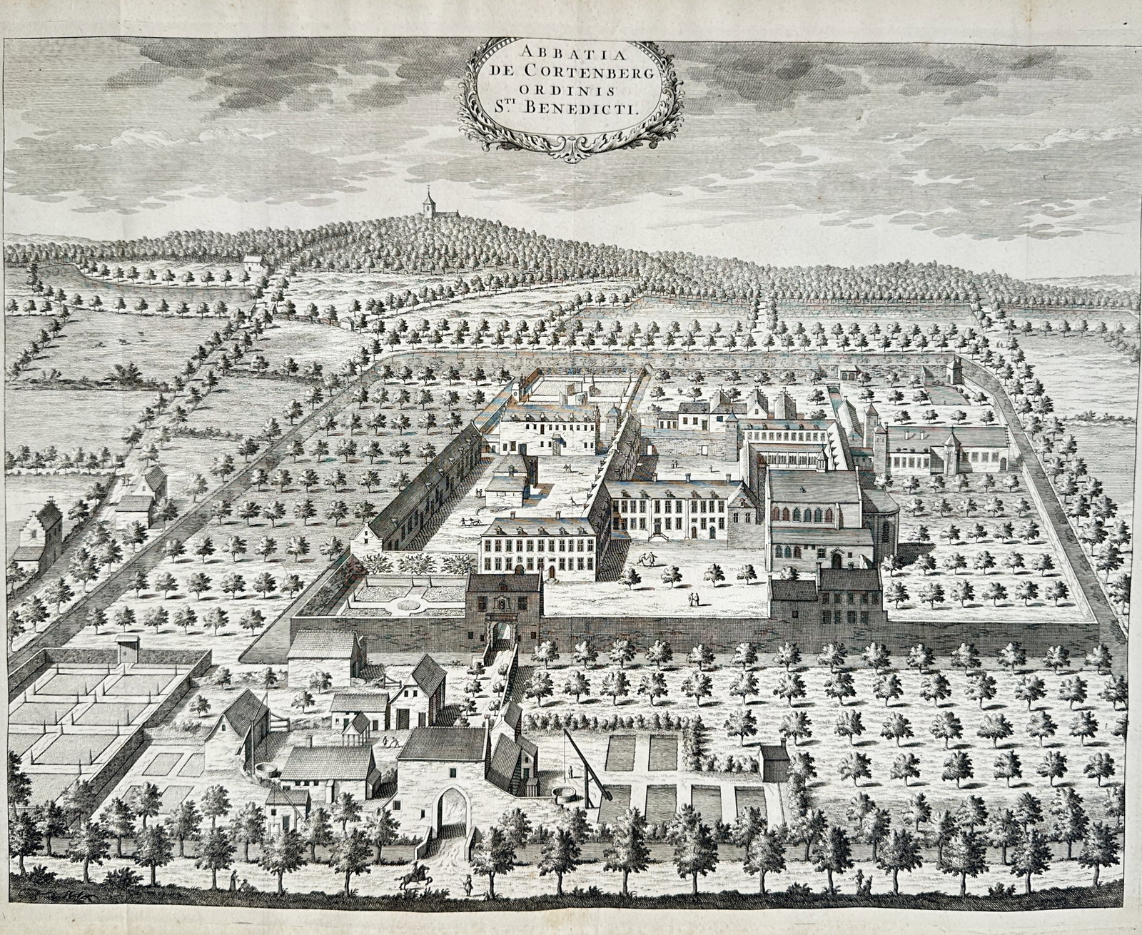 Baron Jacques Le Roy – Architectural and Landscape View of the Abbey of Kortenberg – Engraving (1 of 2)
