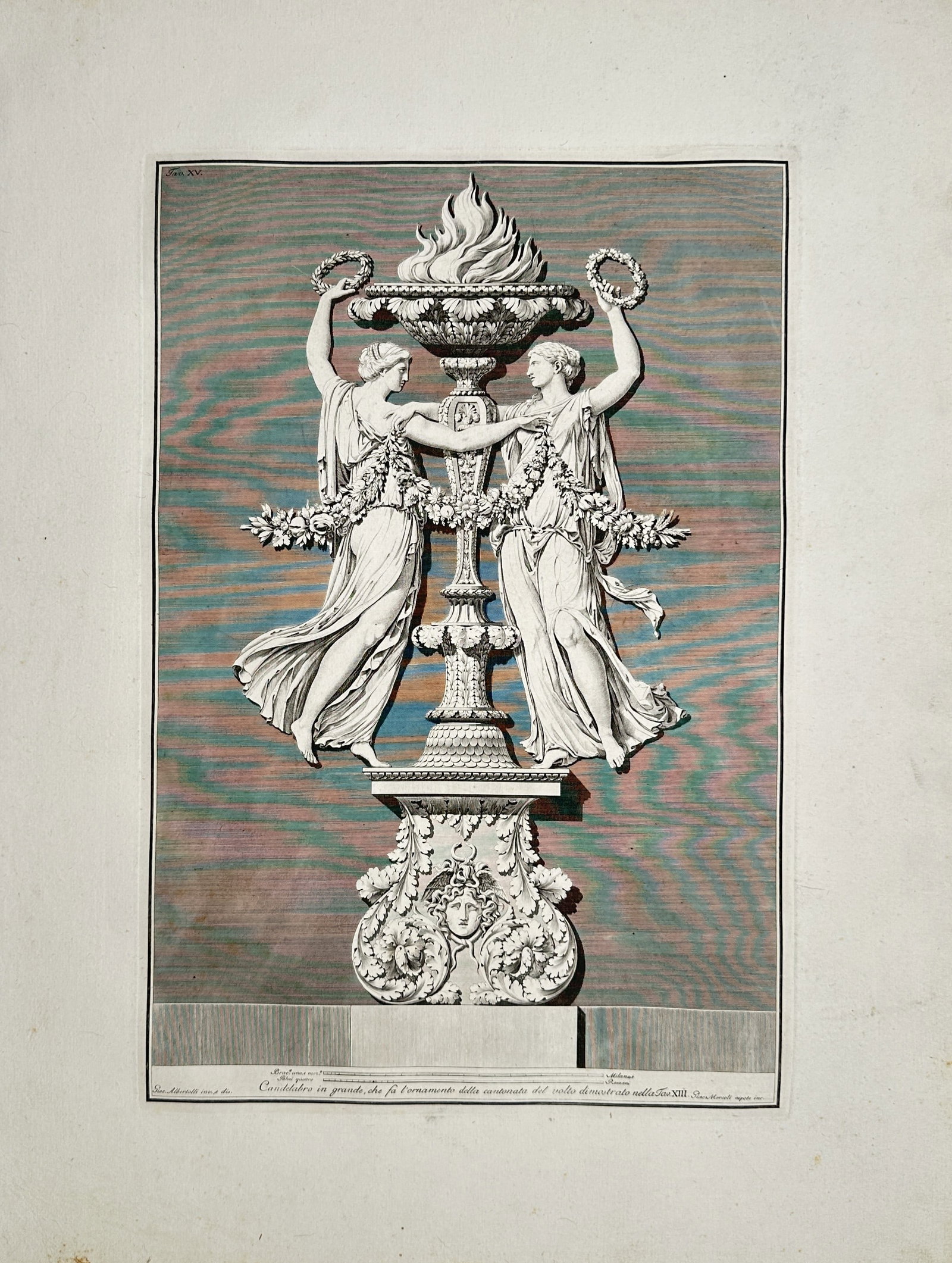 Giocondo Albertolli – Ornamental Design with Candelabrum and Classical Maidens – Engraving (1 of 2)