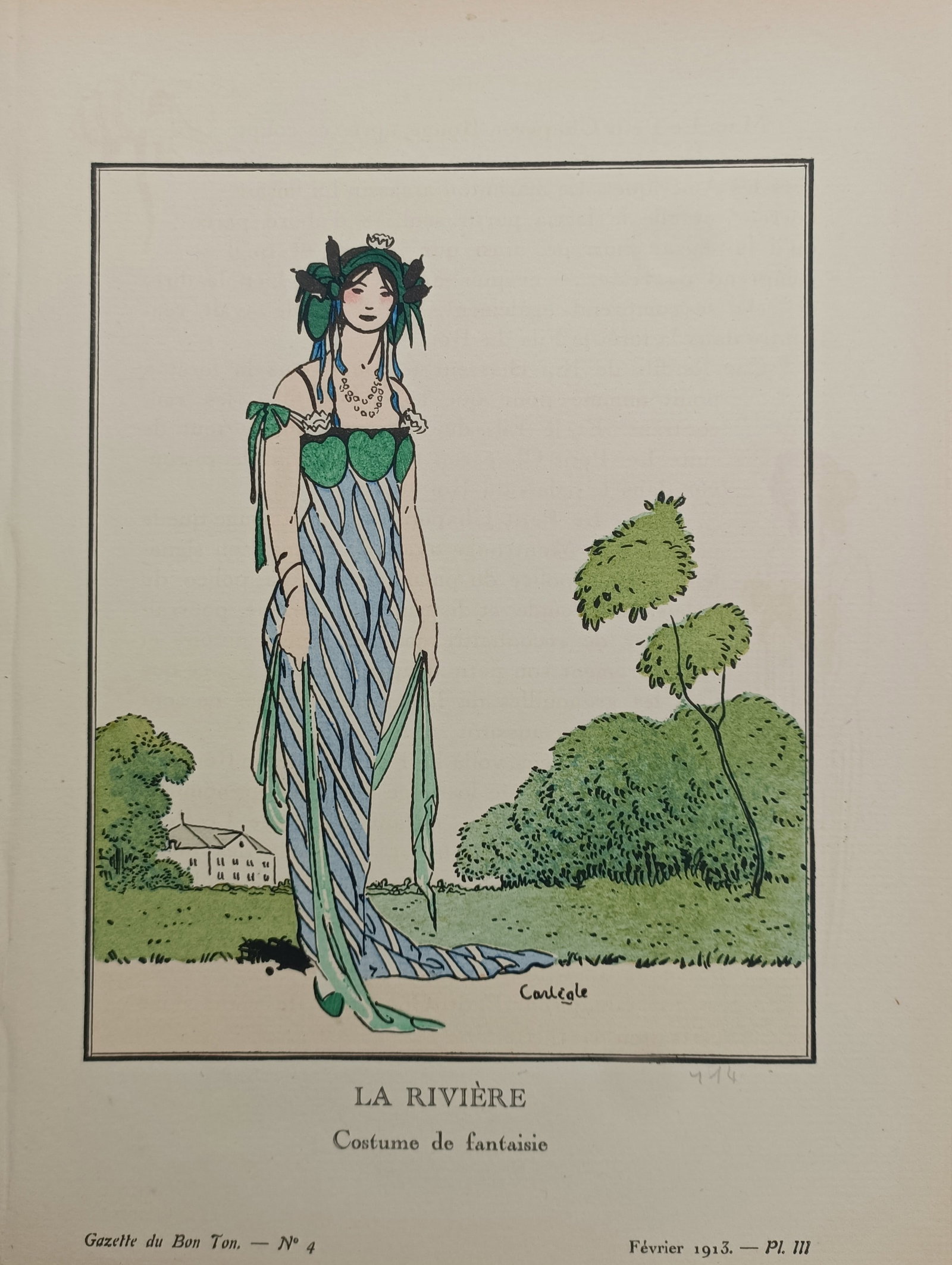 Charles-Émile Carlègle – The River: Fancy Dress Costume – Pochoir Print (1913) (1 of 2)