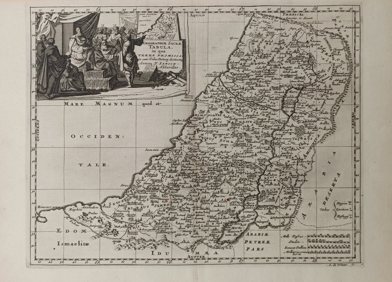 Nicolas Sanson – Map of the Promised Land – Middle East – Engraving (17th Century) (1 of 2)