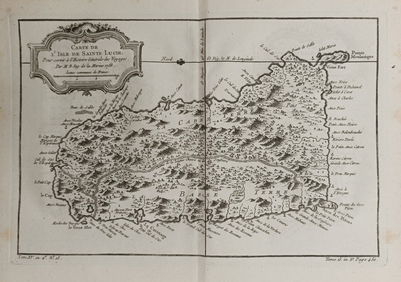 Jacques-Nicolas Bellin – Map of Saint Lucia – Caribbean – Engraving (1758) (1 of 2)