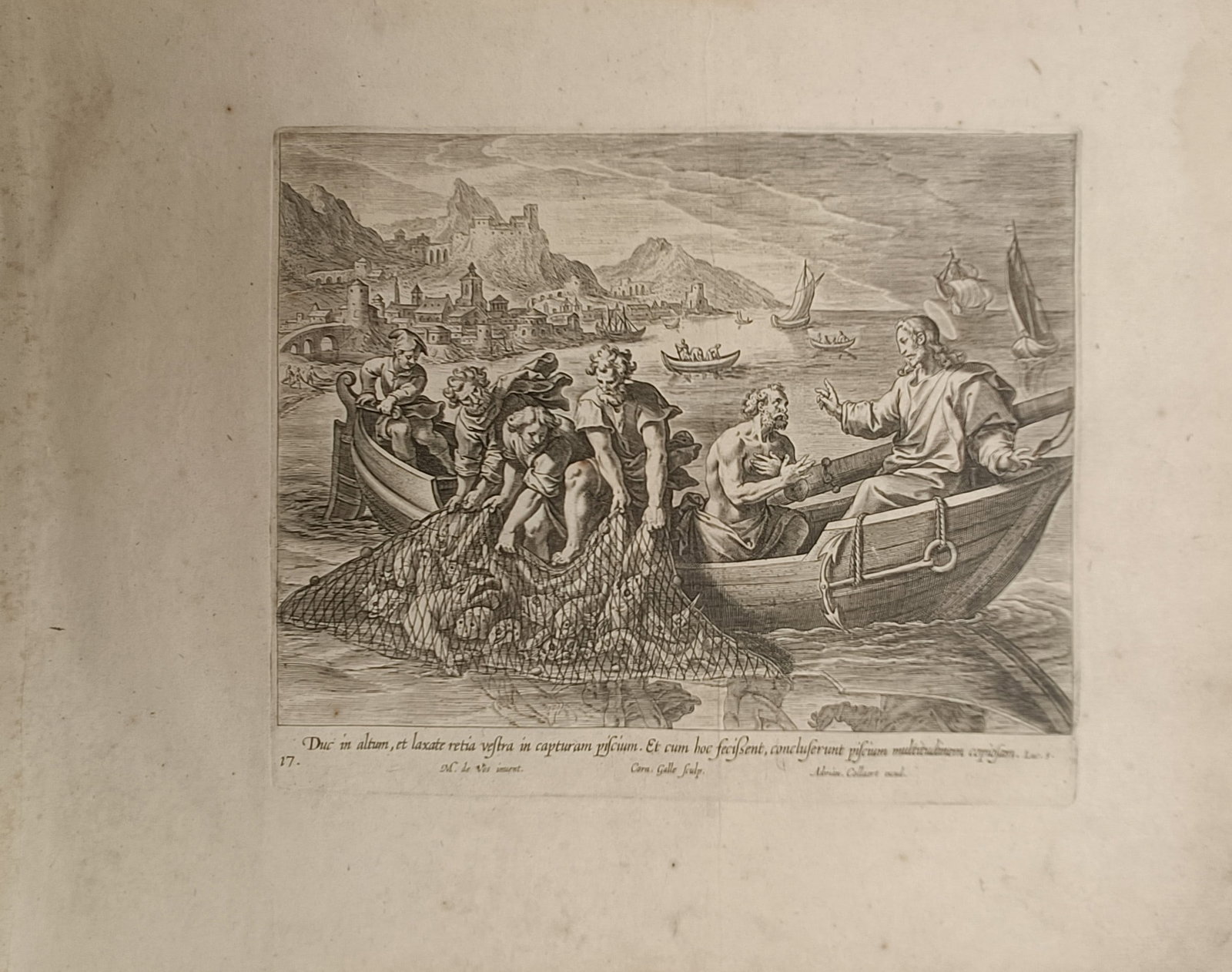 Marten de Vos – The Miraculous Draught of Fishes – Engraving (16th Century) (1 of 2)