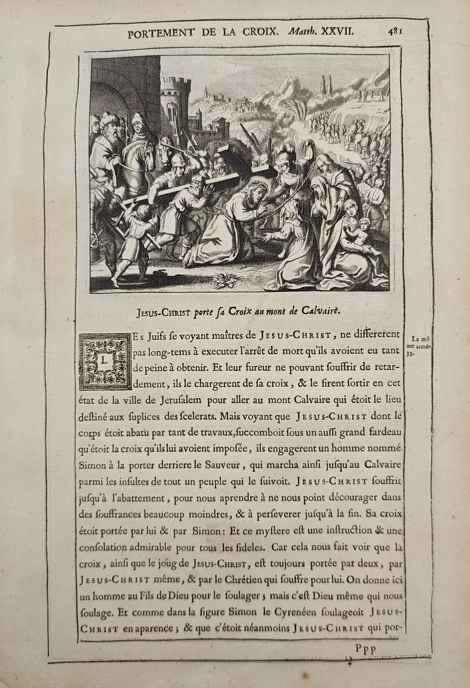 Nicolas Fontaine – The Carrying of the Cross to Mount Calvary – Engraving (17th Century) (1 of 2)