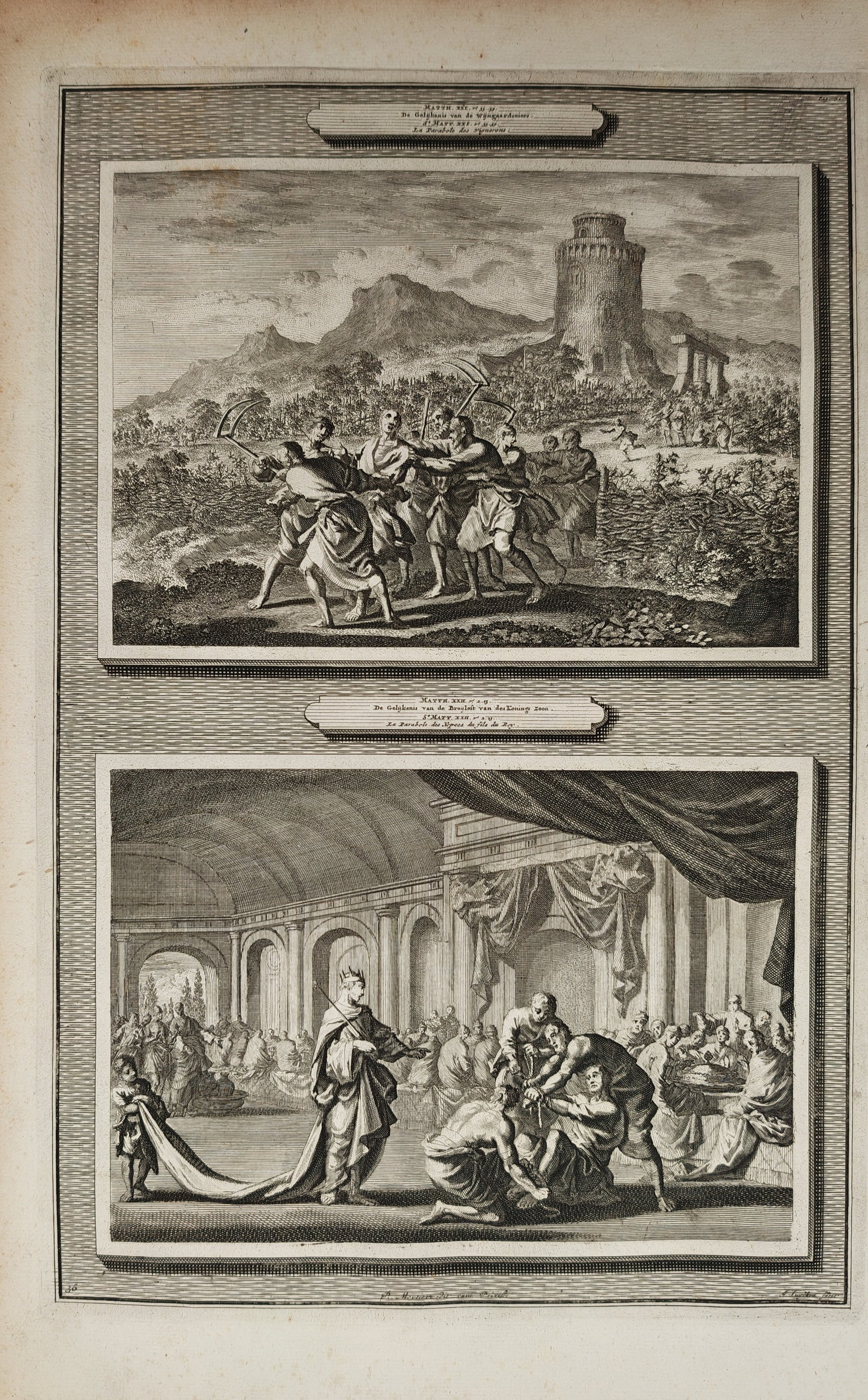 Pieter Mortier – The Parable of the Wicked Vinedressers and the Wedding Banquet – Engraving (1 of 2)