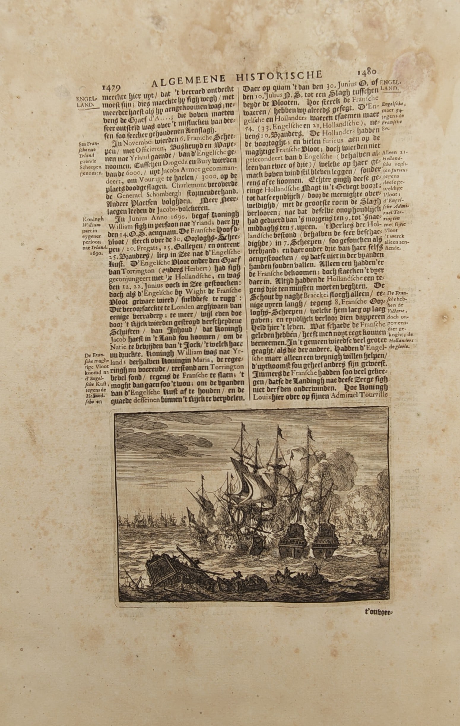Johann Ludwig Gottfried – Naval Battle of Beachy Head – Engraving (17th Century) (1 of 2)
