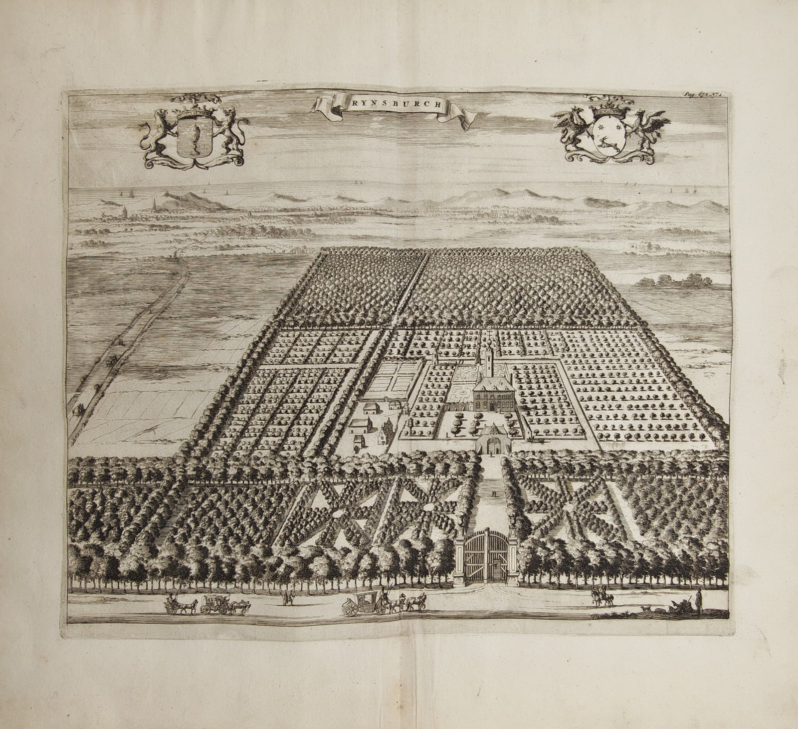 Mattheus Smallegange – Aerial View of Rijnsburg Manor and Formal Gardens – Engraving (1 of 2)