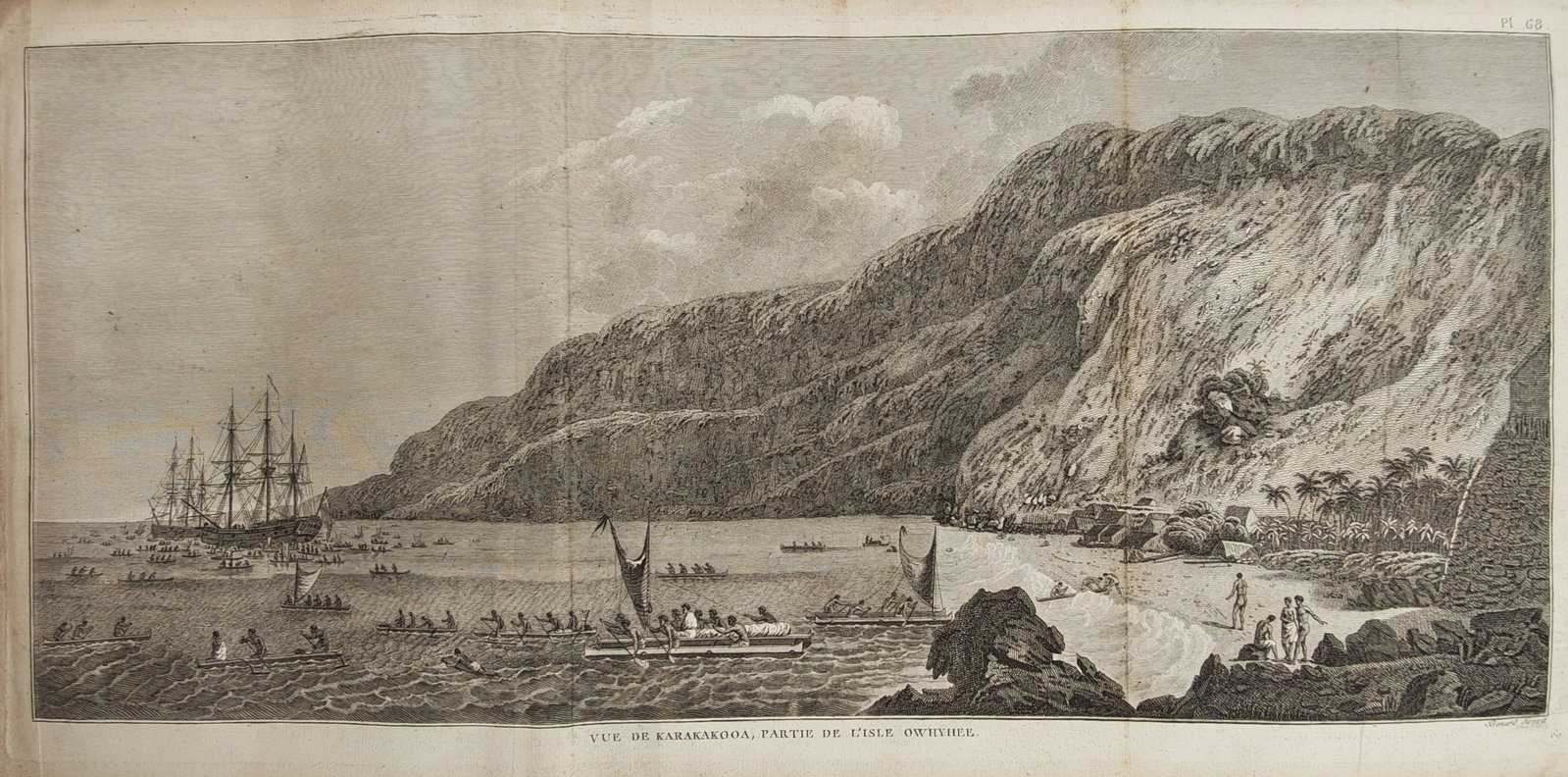 John Webber – Coastal View of Kealakekua Bay on the Island of Hawaii – Engraving (18th Century) (1 of 2)