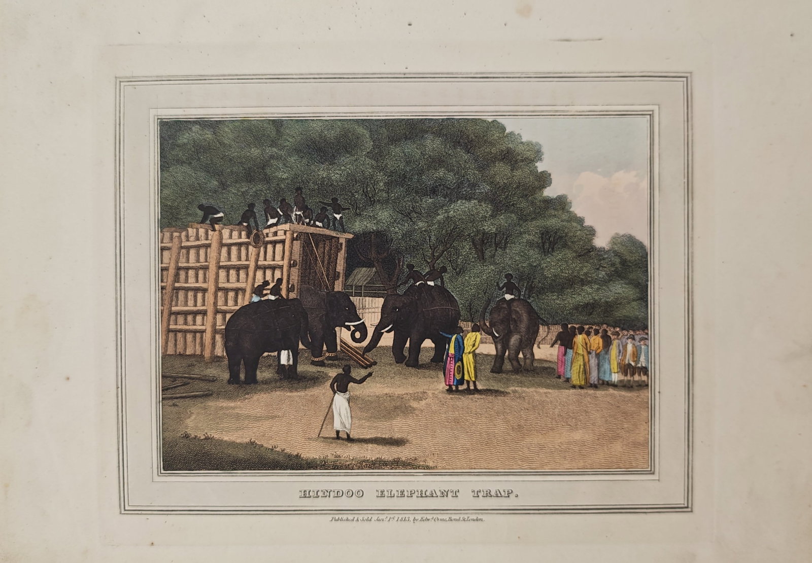 Samuel Howitt – Traditional Elephant Trapping Kheddah in India – Aquatint (1813) (1 of 2)