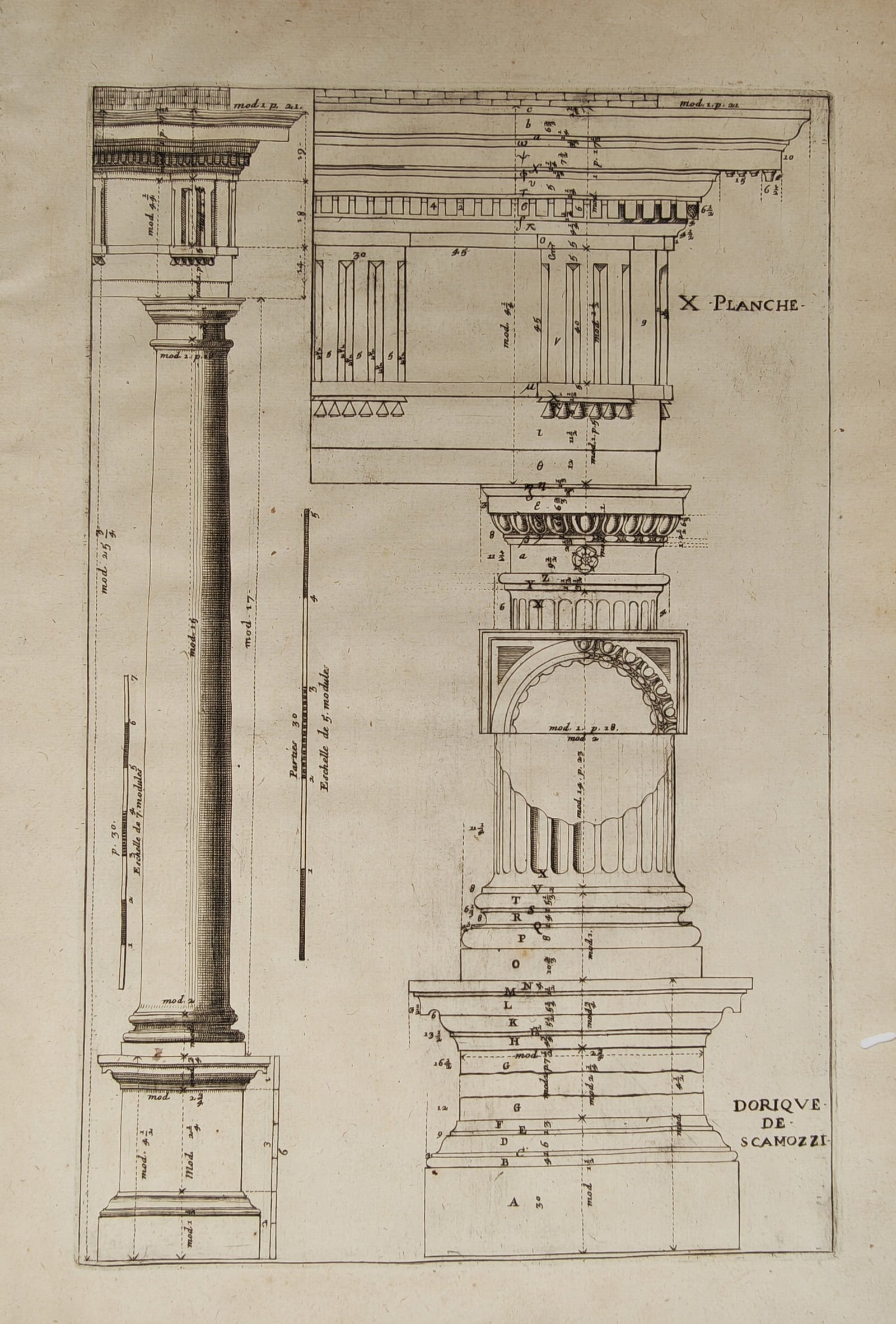 François Blondel – Architectural Study of Scamozzi's Doric Order – Engraving (17th Century) (1 of 2)