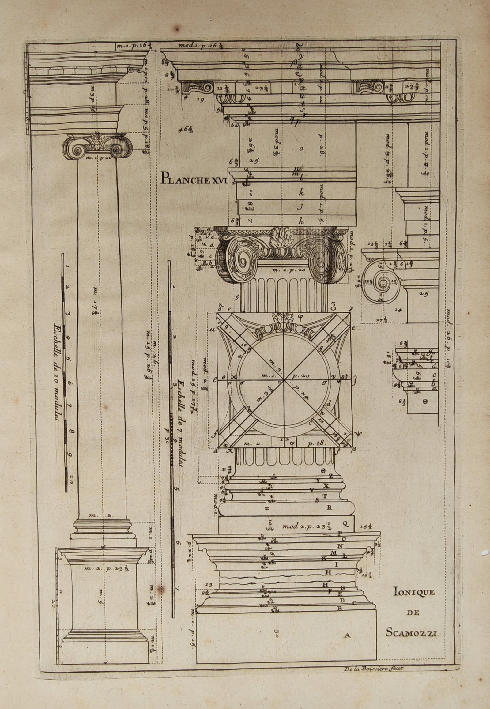 François Blondel – Architectural Study of Scamozzi's Ionic Order – Engraving (17th Century) (1 of 2)