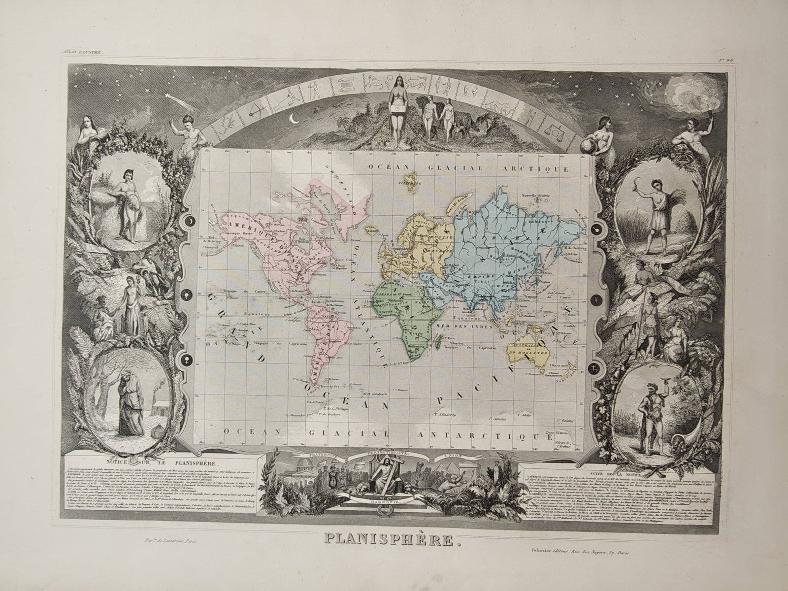 Victor Levasseur – Map of the World Planisphere – France – Engraving (19th Century) (1 of 3)