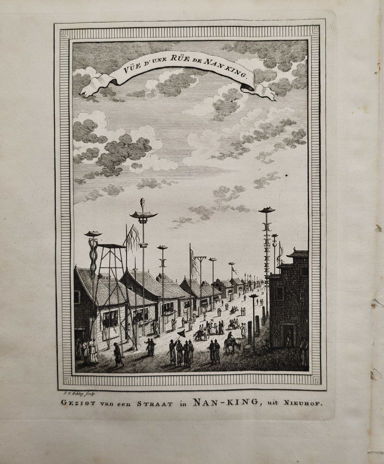 Jacob van der Schley – Street View of Nanjing after Nieuhof – Engraving (18th Century) (1 of 2)