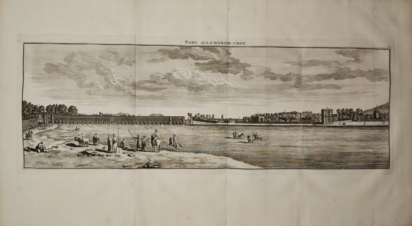 Cornelis de Bruijn – Panoramic View of the Allahverdi Khan Bridge in Isfahan – Engraving (1 of 2)