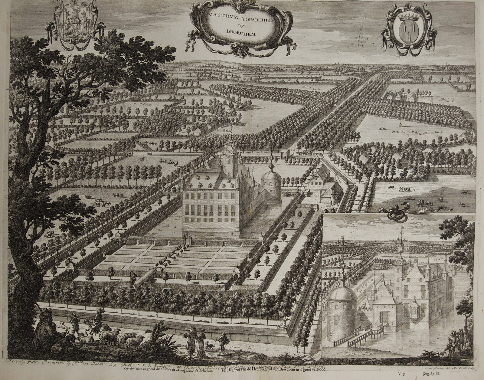Jacobus Le Roy – Architectural Perspective and Estate View of Broechem Castle – Engraving (1 of 2)