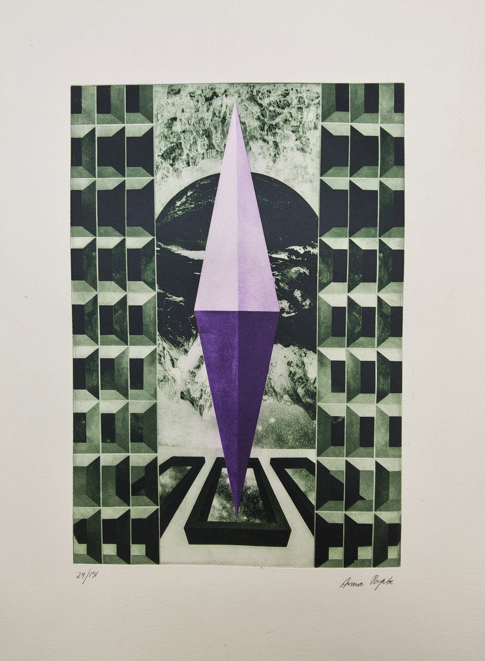 Anna Pajak,after – Geometric Composition with Purple Rhombus and Architectural Columns (1 of 2)