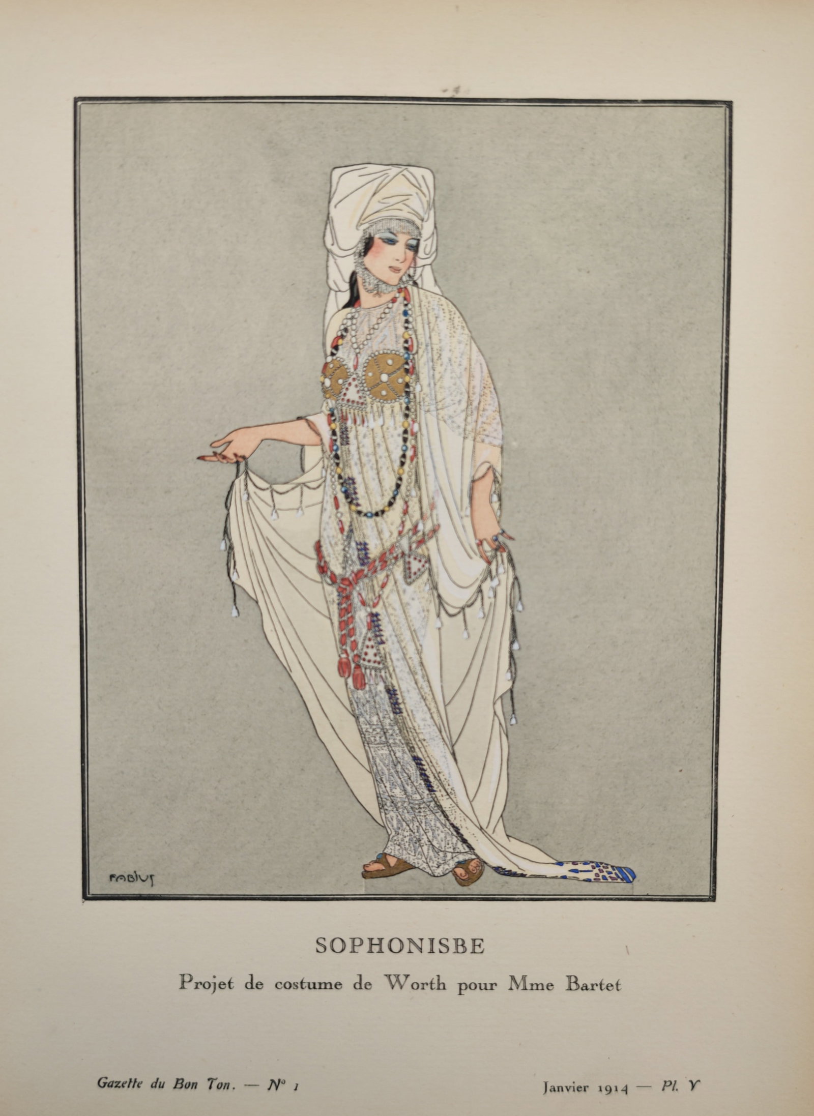 George Barbier – Sophonisba: Costume Design by Worth for Madame Bartet – Pochoir print (1914) (1 of 2)