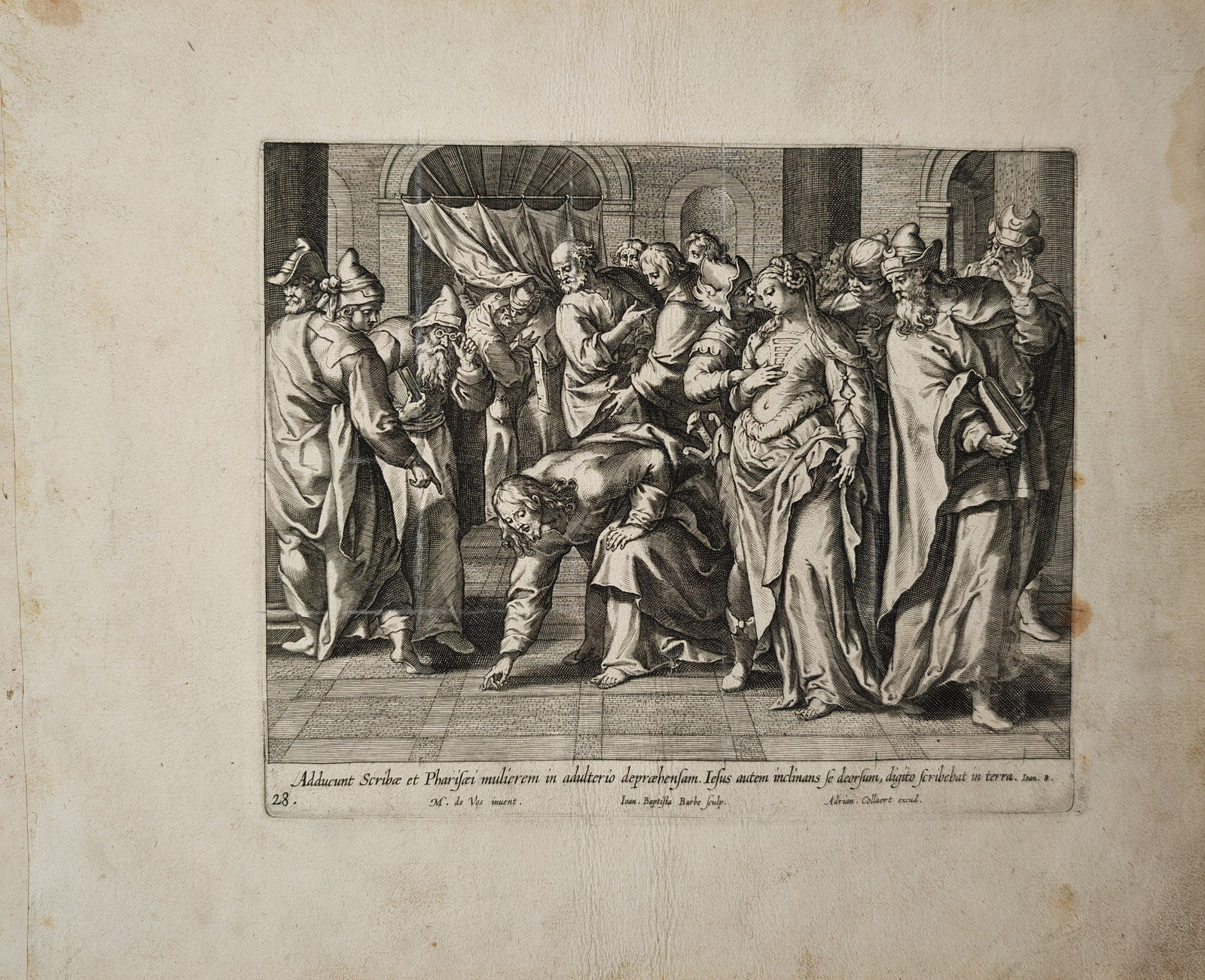 Marten de Vos – Christ and the Woman Taken in Adultery – Engraving (16th Century) (1 of 2)
