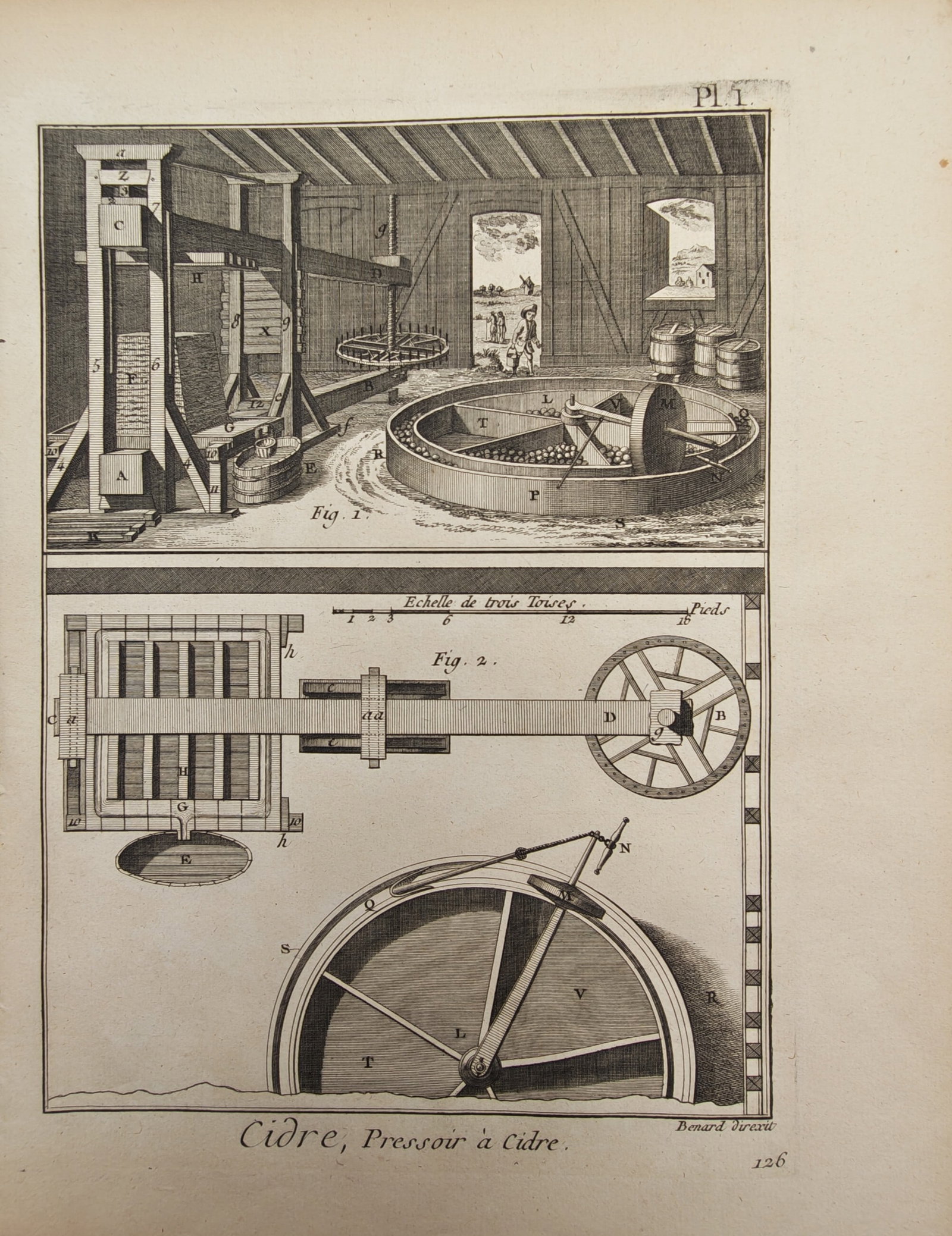 Robert Bénard – Technical and Operational Study of a Traditional Cider Press – Engraving (1 of 2)