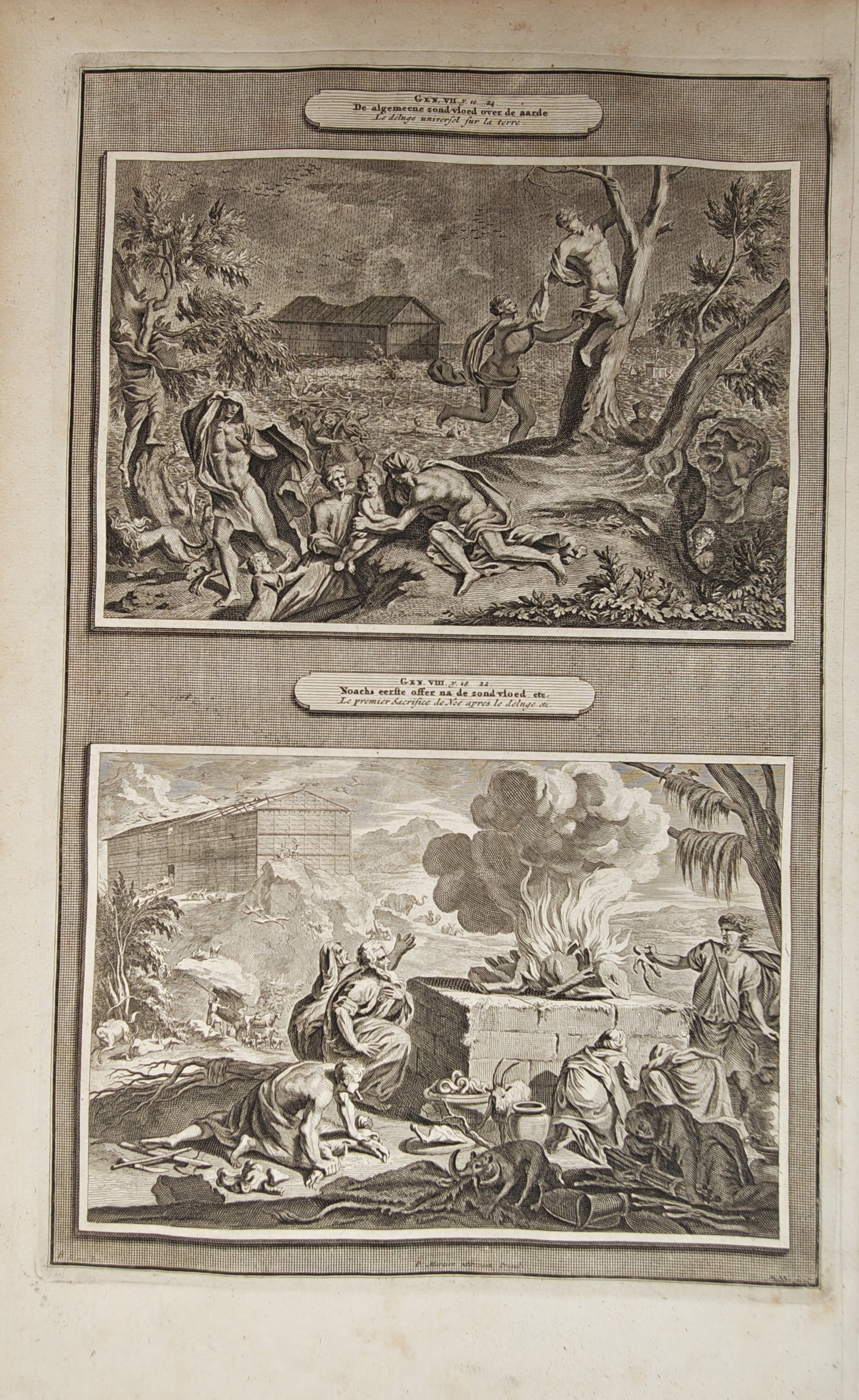 Pieter Mortier – Biblical Scenes of the Great Deluge and Noah's Thanksgiving Sacrifice – (1 of 2)
