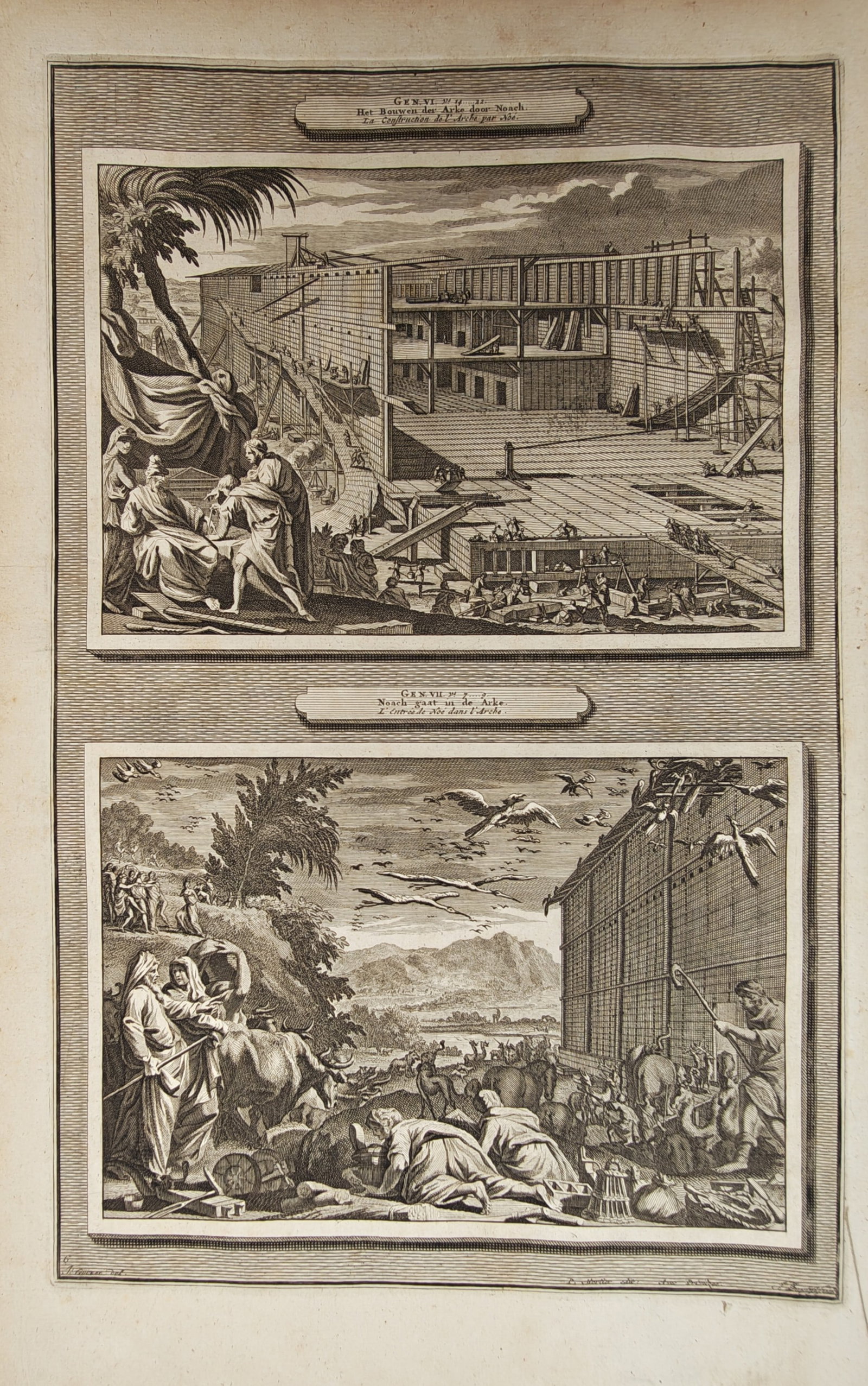 Pieter Mortier – Biblical Scenes of the Construction of the Ark and Animals Entering the Ark (1 of 2)